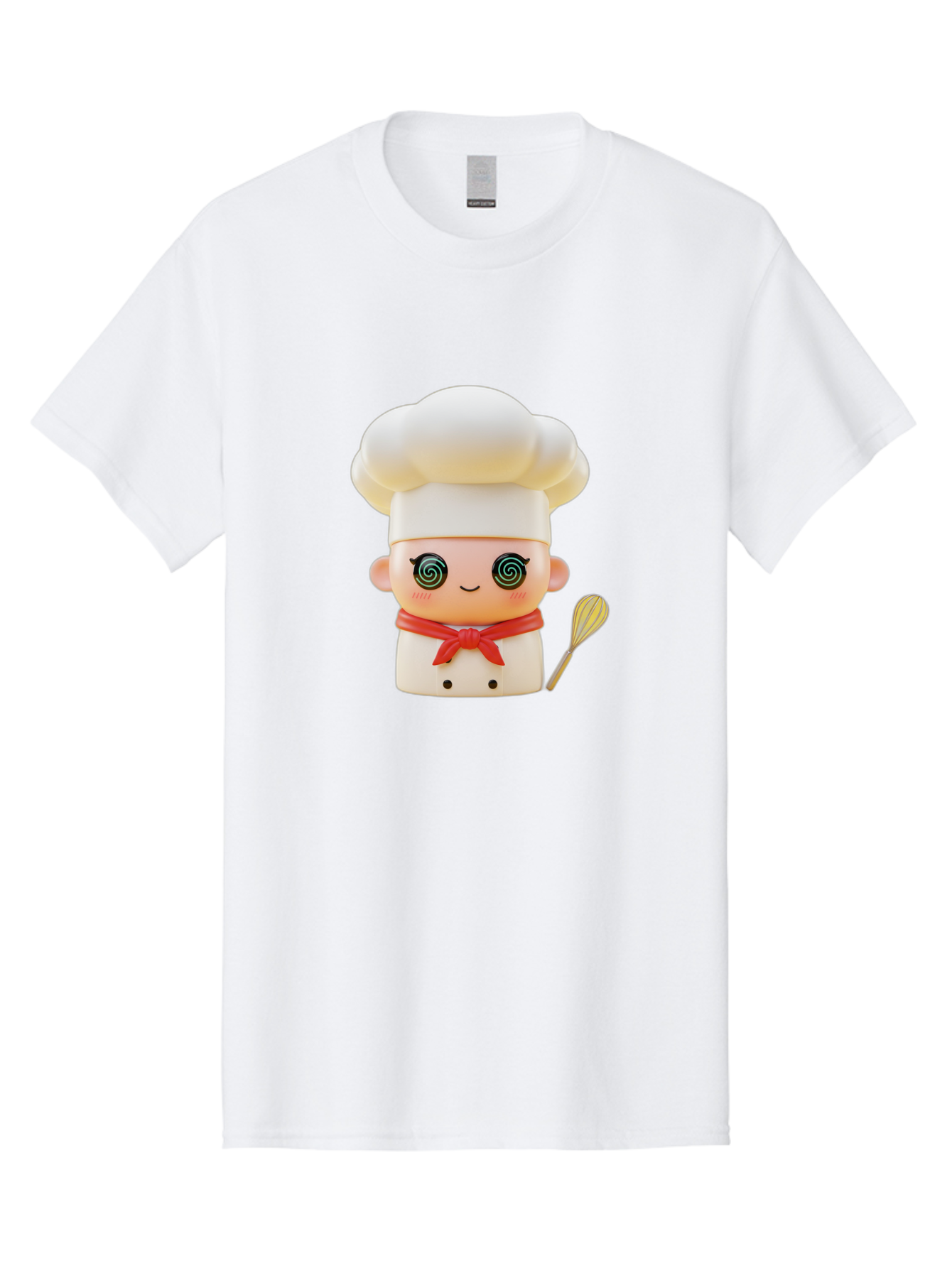 Chef-Figurine-3 Men'S Graphic Tee, 100% Cotton, Comfortable Casual Summer Wear, Machine Washable, Chef Figurine, White Chef Hat, Red Ribbon, Swirl Eyes, Cute Face, Baking Accessories, Whisk, Cooking Utensils, Culinary Art, Kawaii Character, Bac825