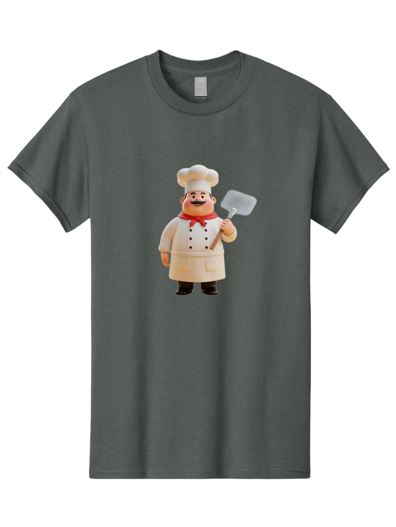 Chef-Figurine Men'S Graphic Tee, 100% Cotton, Comfortable Casual Summer Wear, Machine Washable, Lego Figurine Of A Chef, White Hat, Red Neckerchief, White Double-Breasted Jacket, Black Trousers, Black Shoes, Mustache, Holding A Spatula, Bac826