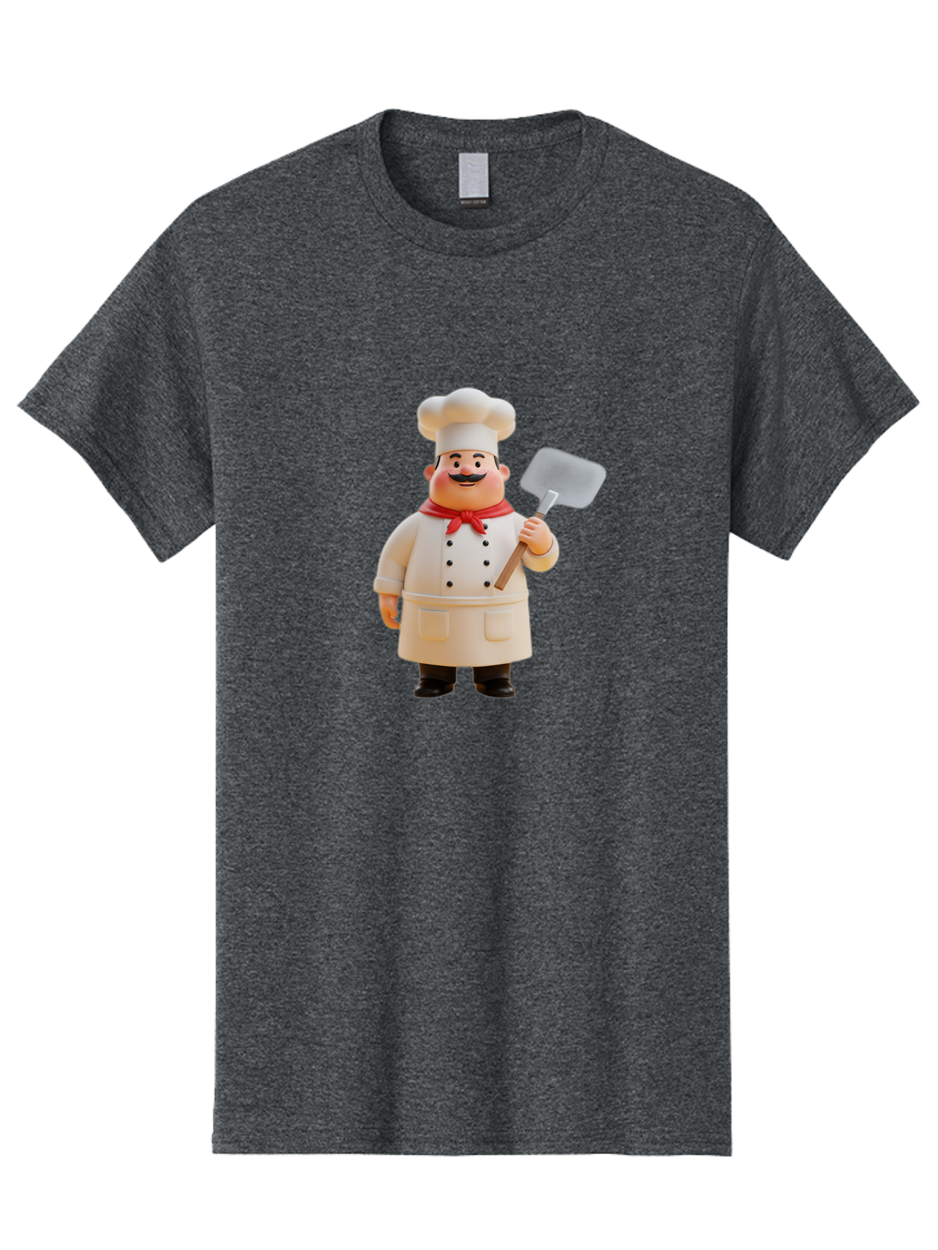 Chef-Figurine Men'S Graphic Tee, 100% Cotton, Comfortable Casual Summer Wear, Machine Washable, Lego Figurine Of A Chef, White Hat, Red Neckerchief, White Double-Breasted Jacket, Black Trousers, Black Shoes, Mustache, Holding A Spatula, Bac826