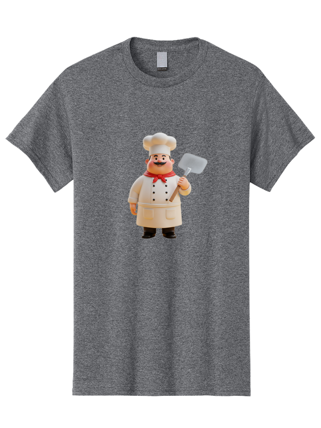 Chef-Figurine Men'S Graphic Tee, 100% Cotton, Comfortable Casual Summer Wear, Machine Washable, Lego Figurine Of A Chef, White Hat, Red Neckerchief, White Double-Breasted Jacket, Black Trousers, Black Shoes, Mustache, Holding A Spatula, Bac826
