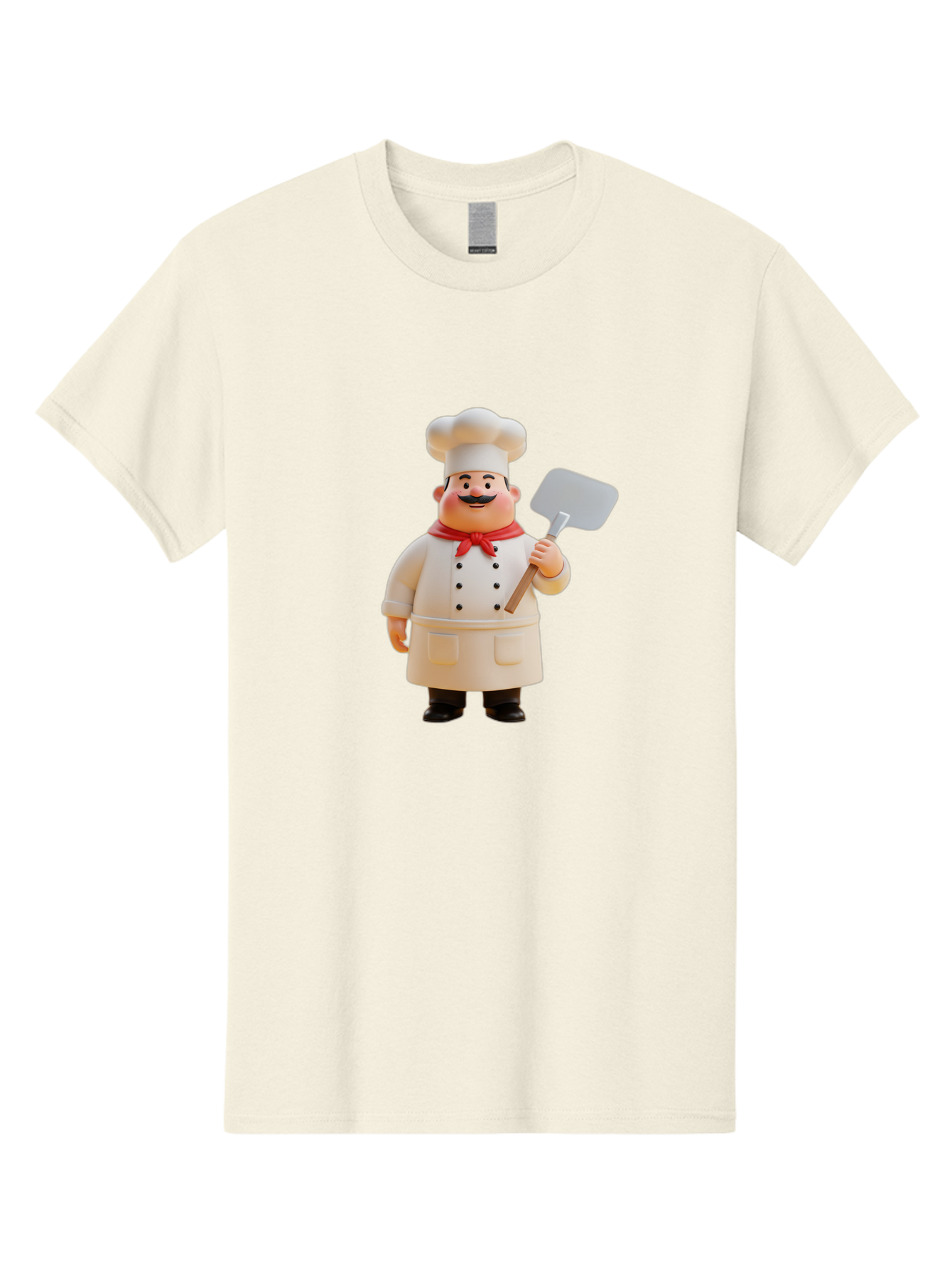 Chef-Figurine Men'S Graphic Tee, 100% Cotton, Comfortable Casual Summer Wear, Machine Washable, Lego Figurine Of A Chef, White Hat, Red Neckerchief, White Double-Breasted Jacket, Black Trousers, Black Shoes, Mustache, Holding A Spatula, Bac826