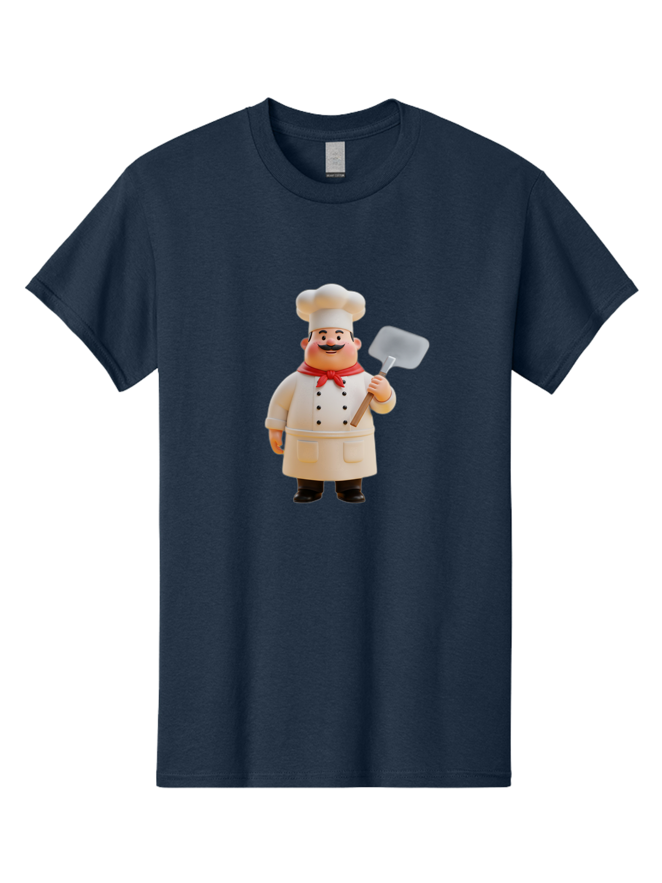 Chef-Figurine Men'S Graphic Tee, 100% Cotton, Comfortable Casual Summer Wear, Machine Washable, Lego Figurine Of A Chef, White Hat, Red Neckerchief, White Double-Breasted Jacket, Black Trousers, Black Shoes, Mustache, Holding A Spatula, Bac826