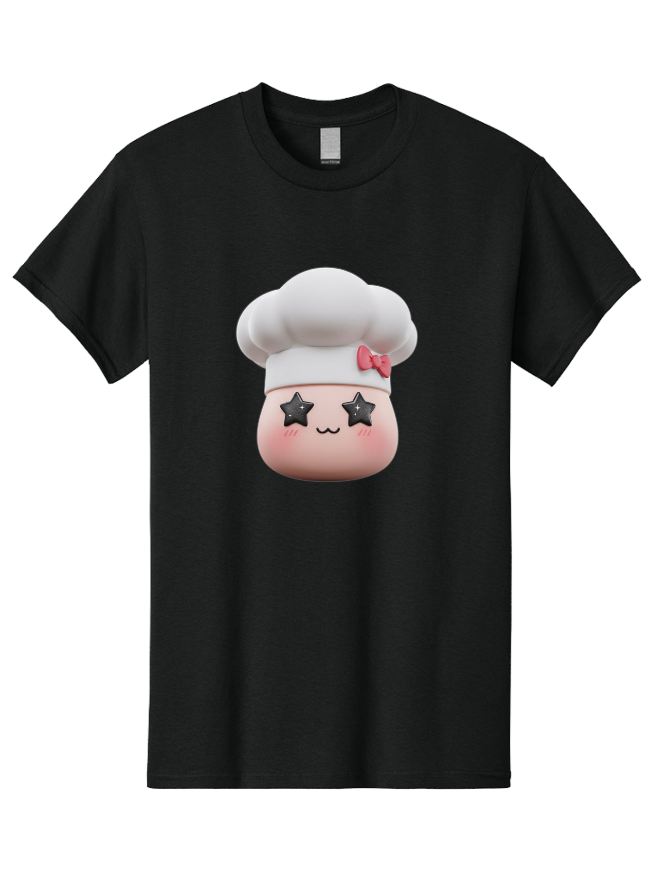 Chef-Hat-Character Men'S Graphic Tee, 100% Cotton, Comfortable Casual Summer Wear, Machine Washable, Cute Cartoon Chef, Cooking Character, Kawaii Foodie, Chef'S Hat, Pink Bow, Star Eyes, Smiling Face, Rosy Cheeks, Baking Illustration, Bac829