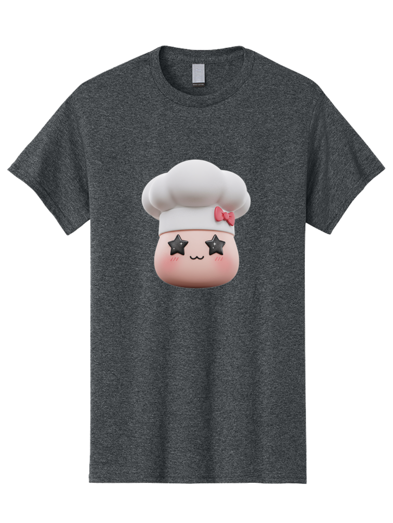 Chef-Hat-Character Men'S Graphic Tee, 100% Cotton, Comfortable Casual Summer Wear, Machine Washable, Cute Cartoon Chef, Cooking Character, Kawaii Foodie, Chef'S Hat, Pink Bow, Star Eyes, Smiling Face, Rosy Cheeks, Baking Illustration, Bac829