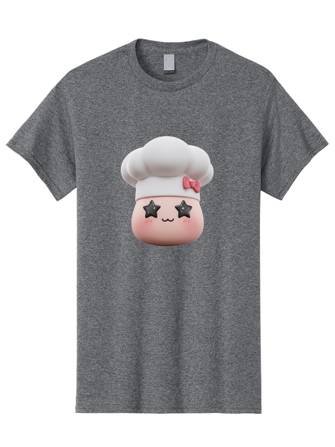 Chef-Hat-Character Men'S Graphic Tee, 100% Cotton, Comfortable Casual Summer Wear, Machine Washable, Cute Cartoon Chef, Cooking Character, Kawaii Foodie, Chef'S Hat, Pink Bow, Star Eyes, Smiling Face, Rosy Cheeks, Baking Illustration, Bac829