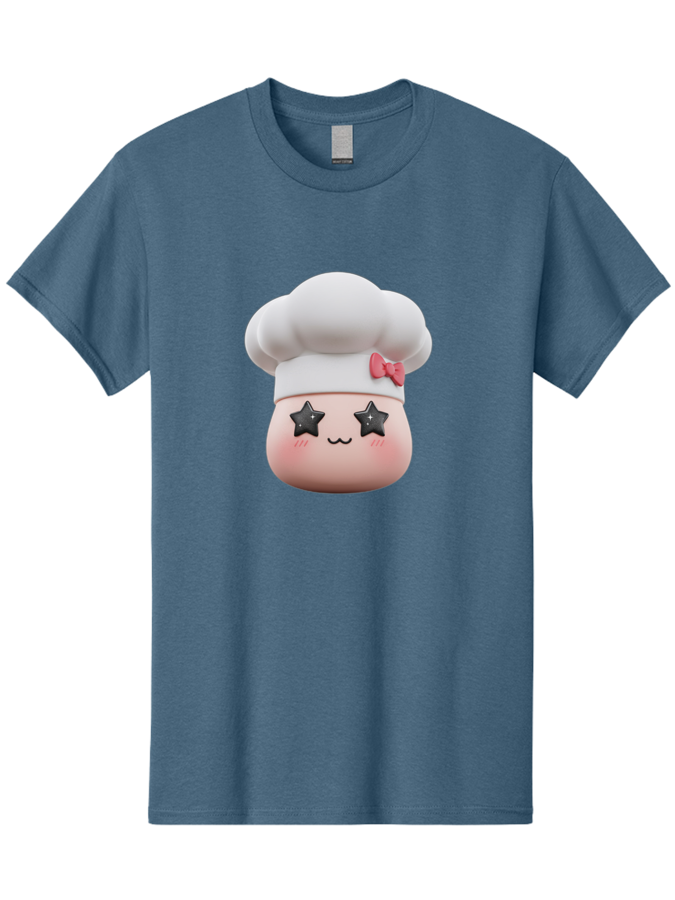 Chef-Hat-Character Men'S Graphic Tee, 100% Cotton, Comfortable Casual Summer Wear, Machine Washable, Cute Cartoon Chef, Cooking Character, Kawaii Foodie, Chef'S Hat, Pink Bow, Star Eyes, Smiling Face, Rosy Cheeks, Baking Illustration, Bac829