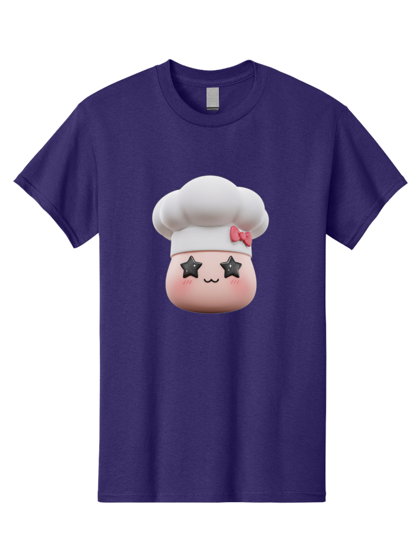 Chef-Hat-Character Men'S Graphic Tee, 100% Cotton, Comfortable Casual Summer Wear, Machine Washable, Cute Cartoon Chef, Cooking Character, Kawaii Foodie, Chef'S Hat, Pink Bow, Star Eyes, Smiling Face, Rosy Cheeks, Baking Illustration, Bac829