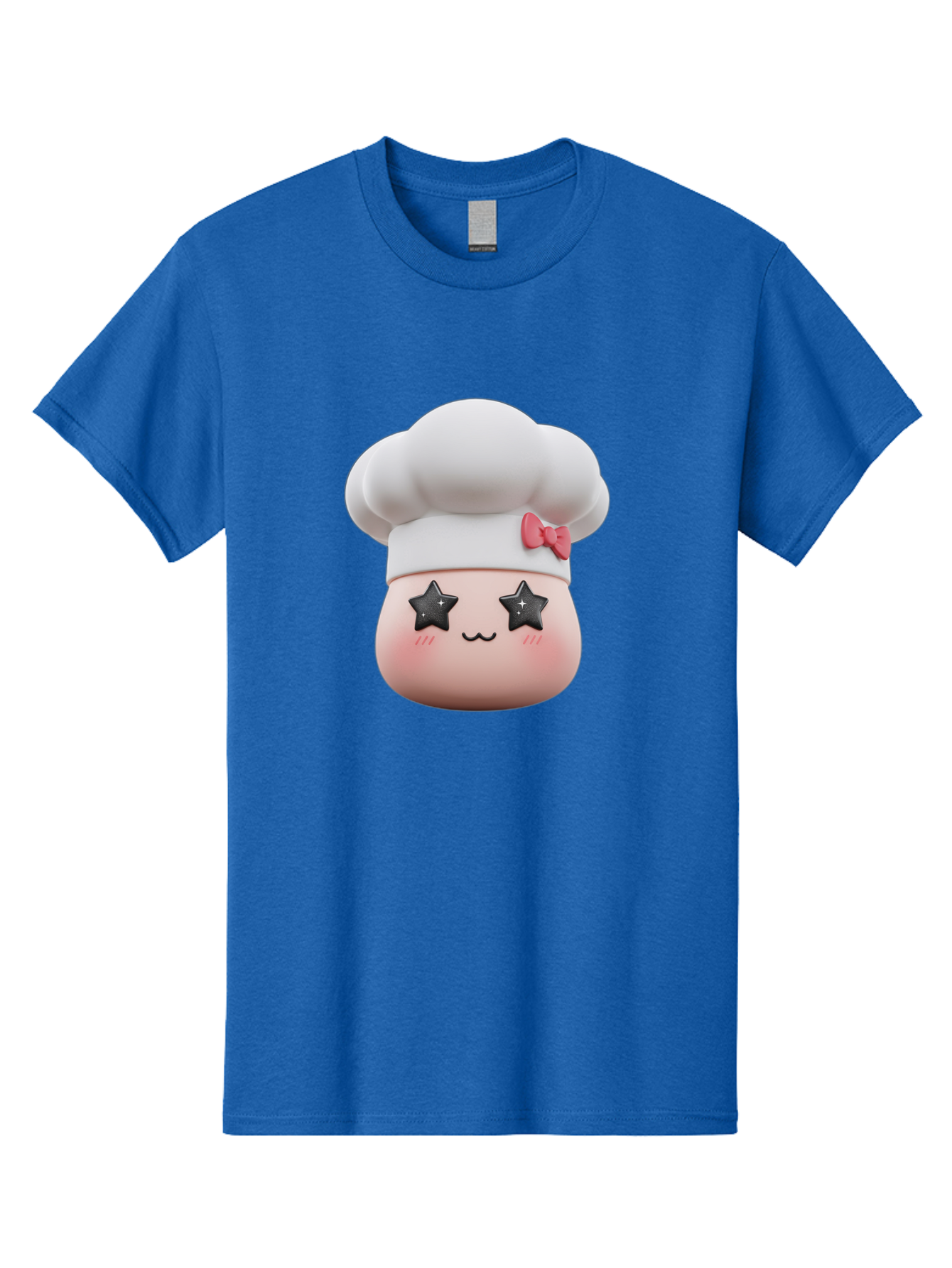 Chef-Hat-Character Men'S Graphic Tee, 100% Cotton, Comfortable Casual Summer Wear, Machine Washable, Cute Cartoon Chef, Cooking Character, Kawaii Foodie, Chef'S Hat, Pink Bow, Star Eyes, Smiling Face, Rosy Cheeks, Baking Illustration, Bac829