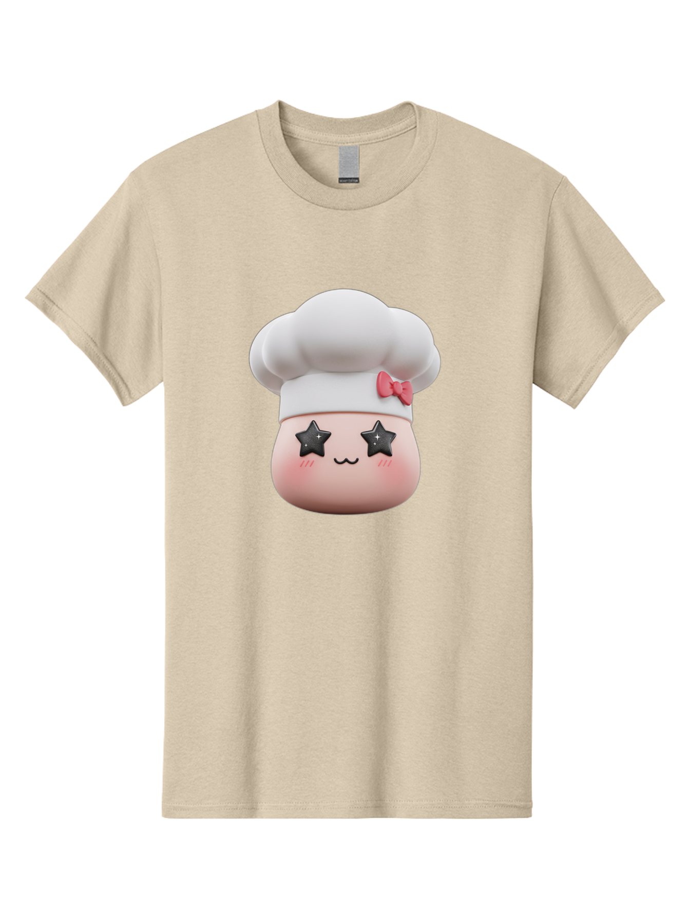 Chef-Hat-Character Men'S Graphic Tee, 100% Cotton, Comfortable Casual Summer Wear, Machine Washable, Cute Cartoon Chef, Cooking Character, Kawaii Foodie, Chef'S Hat, Pink Bow, Star Eyes, Smiling Face, Rosy Cheeks, Baking Illustration, Bac829