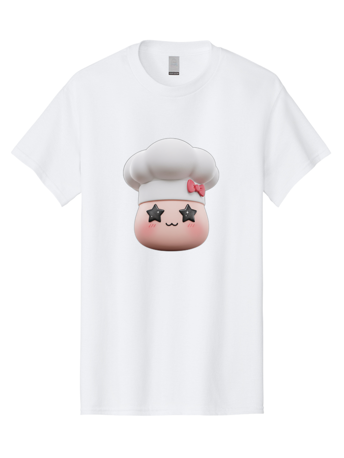 Chef-Hat-Character Men'S Graphic Tee, 100% Cotton, Comfortable Casual Summer Wear, Machine Washable, Cute Cartoon Chef, Cooking Character, Kawaii Foodie, Chef'S Hat, Pink Bow, Star Eyes, Smiling Face, Rosy Cheeks, Baking Illustration, Bac829