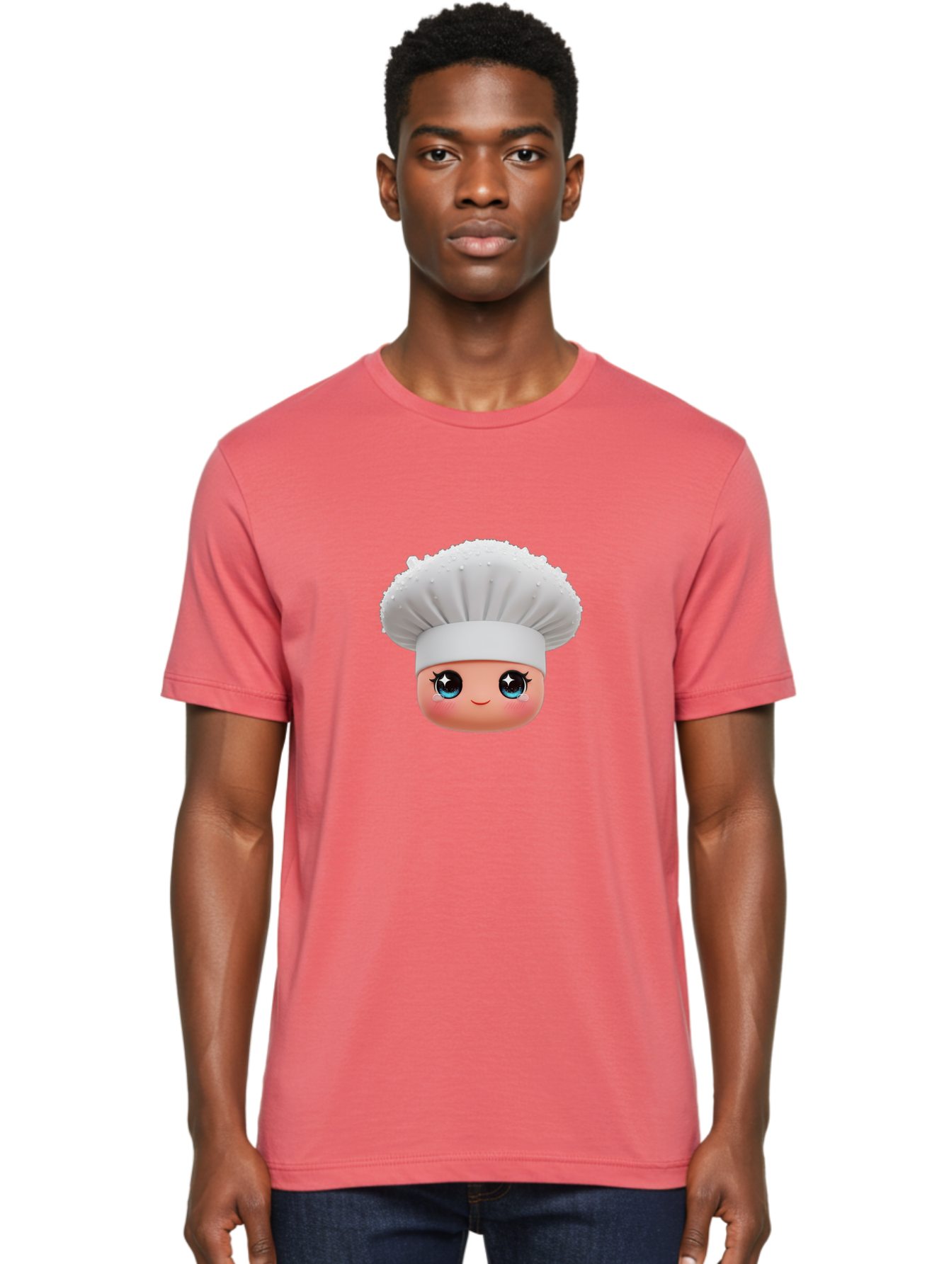 Chef-Hat-Emoji Men'S Graphic Tee, 100% Cotton, Comfortable Casual Summer Wear, Machine Washable, Cartoon Chef, Cooking Emoji, Chef Hat, Cute Face, Sparkly Eyes, Blue Eyes, Culinary Art, Chef Character, Cartoon Character, Cooking Symbol, Bac830