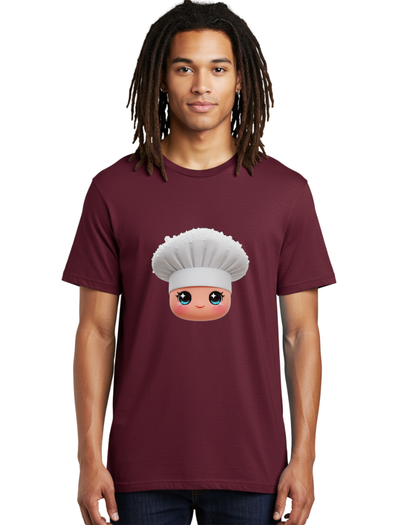Chef-Hat-Emoji Men'S Graphic Tee, 100% Cotton, Comfortable Casual Summer Wear, Machine Washable, Cartoon Chef, Cooking Emoji, Chef Hat, Cute Face, Sparkly Eyes, Blue Eyes, Culinary Art, Chef Character, Cartoon Character, Cooking Symbol, Bac830