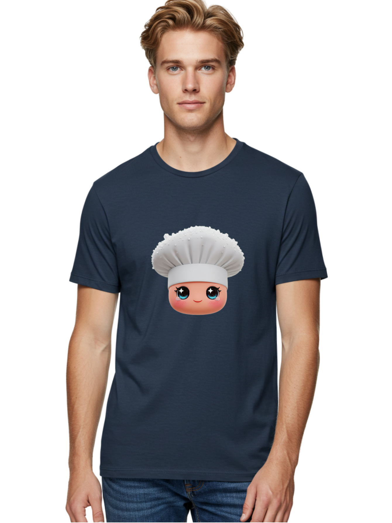 Chef-Hat-Emoji Men'S Graphic Tee, 100% Cotton, Comfortable Casual Summer Wear, Machine Washable, Cartoon Chef, Cooking Emoji, Chef Hat, Cute Face, Sparkly Eyes, Blue Eyes, Culinary Art, Chef Character, Cartoon Character, Cooking Symbol, Bac830