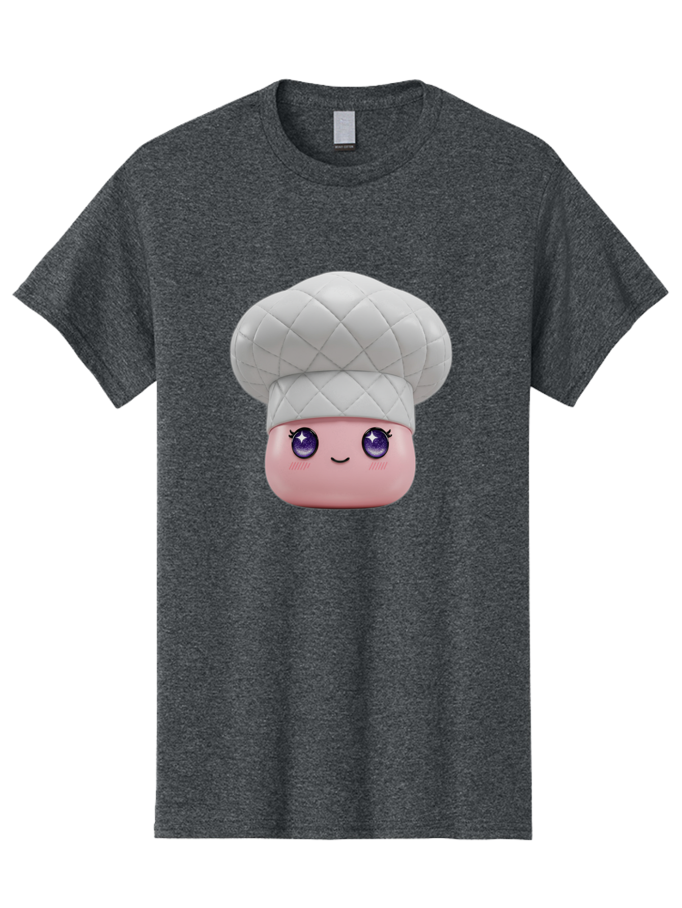 Chef-Hat-Face-1 Men'S Graphic Tee, 100% Cotton, Comfortable Casual Summer Wear, Machine Washable, Pink Face, Chef Hat, Cartoon Style, Purple Eyes, Eyelashes, Smiling Face, Cute Character, Cooking Theme, Culinary Art, Adorable Design, Bac831