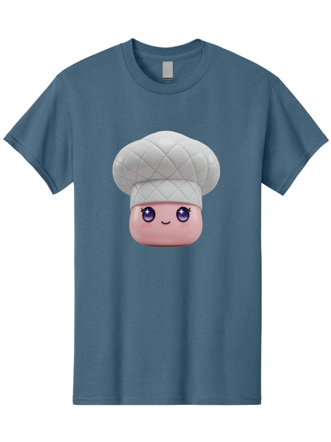 Chef-Hat-Face-1 Men'S Graphic Tee, 100% Cotton, Comfortable Casual Summer Wear, Machine Washable, Pink Face, Chef Hat, Cartoon Style, Purple Eyes, Eyelashes, Smiling Face, Cute Character, Cooking Theme, Culinary Art, Adorable Design, Bac831