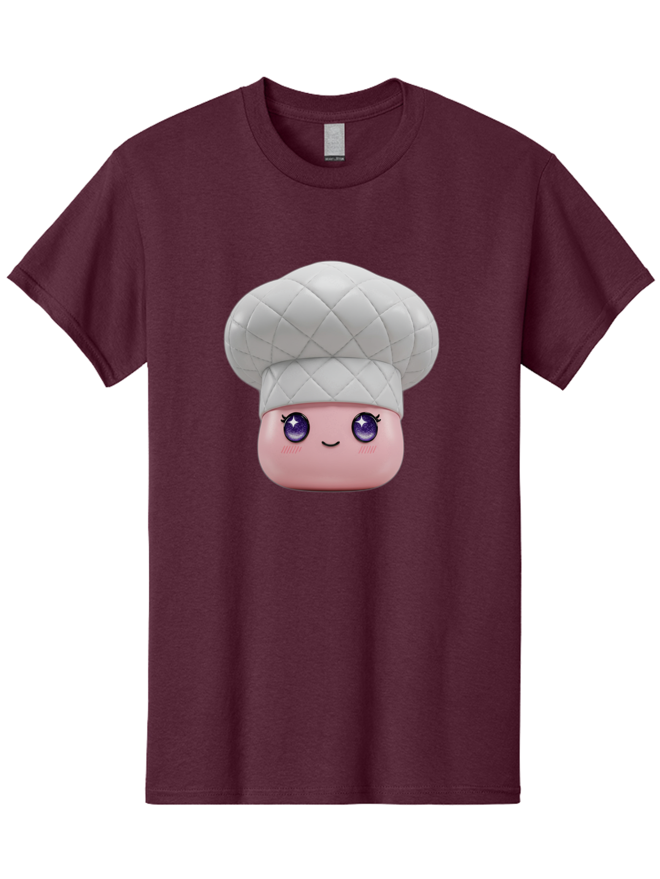 Chef-Hat-Face-1 Men'S Graphic Tee, 100% Cotton, Comfortable Casual Summer Wear, Machine Washable, Pink Face, Chef Hat, Cartoon Style, Purple Eyes, Eyelashes, Smiling Face, Cute Character, Cooking Theme, Culinary Art, Adorable Design, Bac831