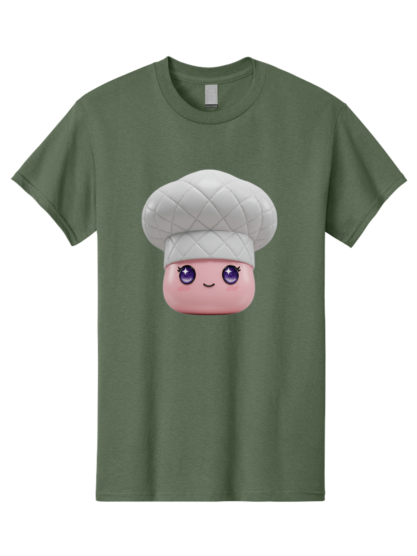 Chef-Hat-Face-1 Men'S Graphic Tee, 100% Cotton, Comfortable Casual Summer Wear, Machine Washable, Pink Face, Chef Hat, Cartoon Style, Purple Eyes, Eyelashes, Smiling Face, Cute Character, Cooking Theme, Culinary Art, Adorable Design, Bac831