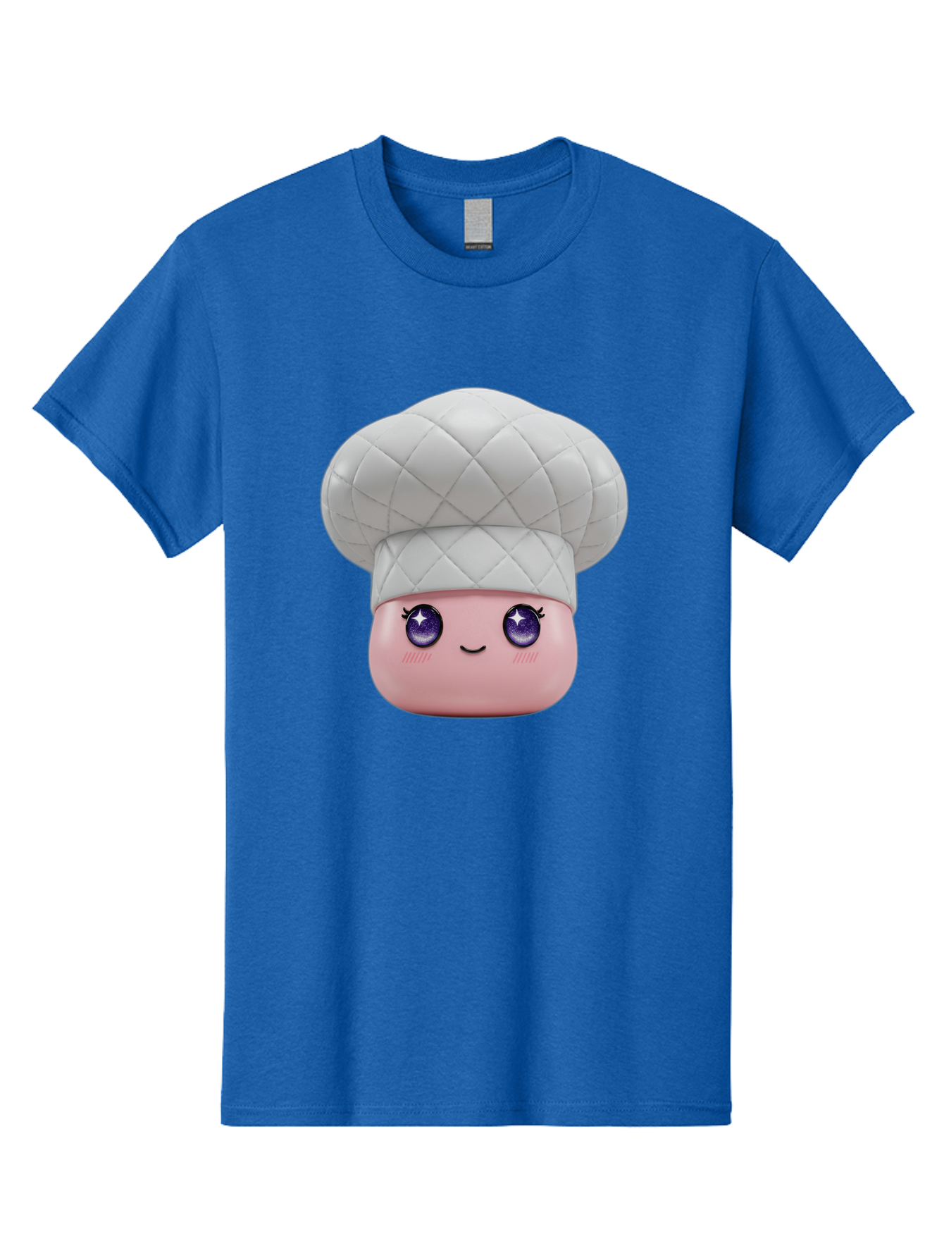 Chef-Hat-Face-1 Men'S Graphic Tee, 100% Cotton, Comfortable Casual Summer Wear, Machine Washable, Pink Face, Chef Hat, Cartoon Style, Purple Eyes, Eyelashes, Smiling Face, Cute Character, Cooking Theme, Culinary Art, Adorable Design, Bac831