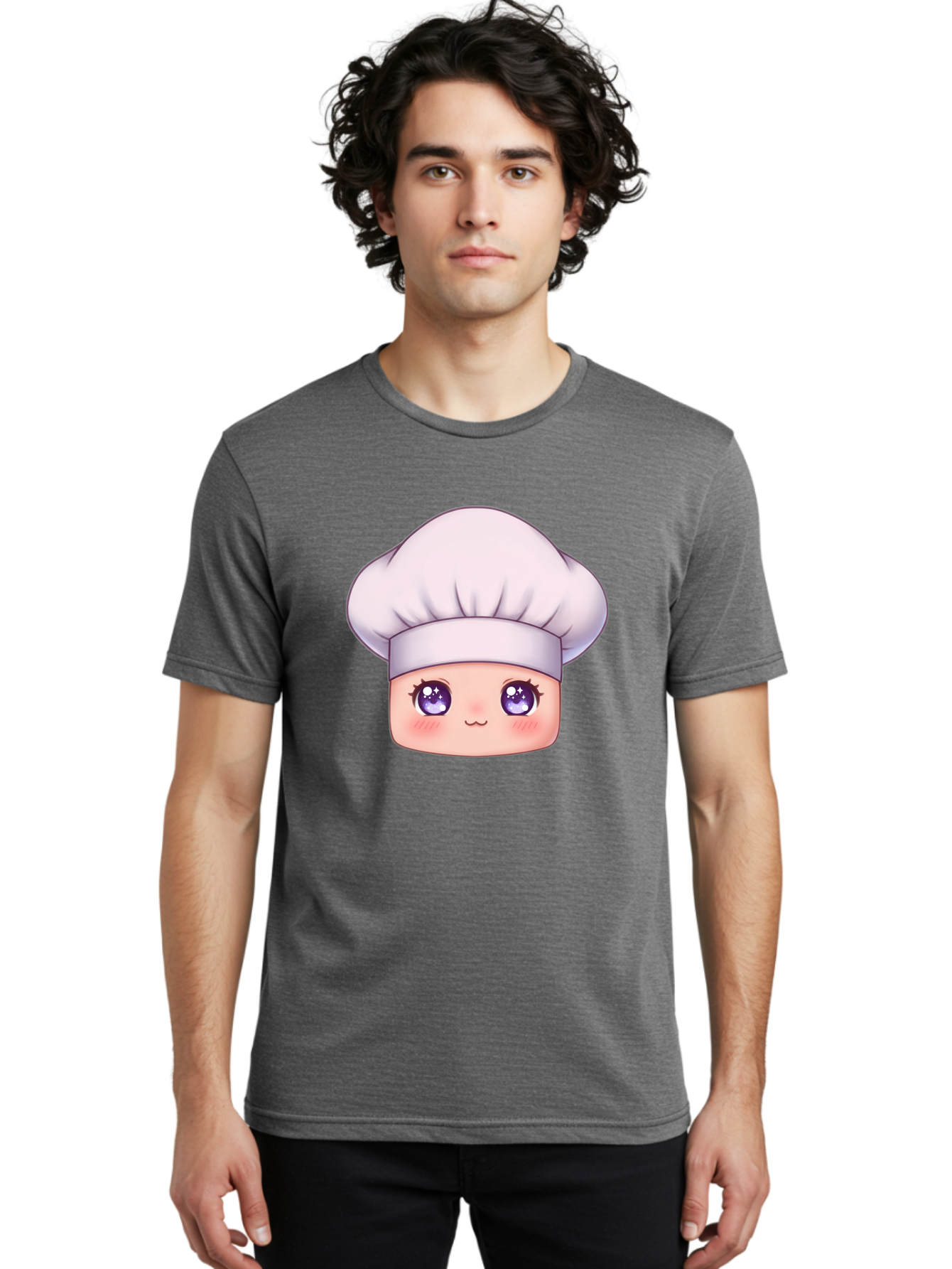 Chef-Hat-Face Men'S Graphic Tee, 100% Cotton, Comfortable Casual Summer Wear, Machine Washable, Cartoon Chef, Cute Face, Purple Eyes, Chef Hat, Cooking, Kawaii, Chef Character, Adorable, Kitchen, Culinary Bac832