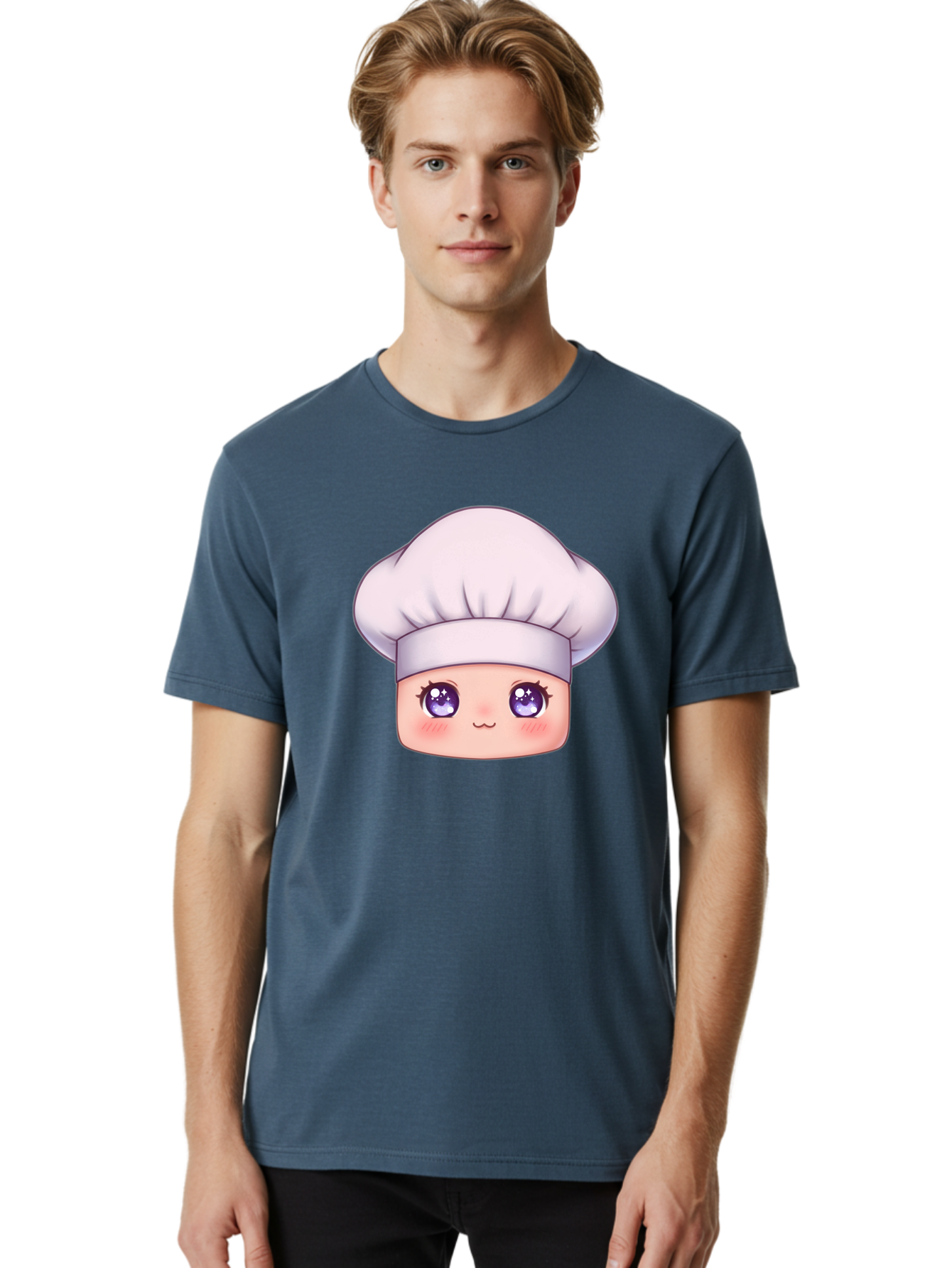 Chef-Hat-Face Men'S Graphic Tee, 100% Cotton, Comfortable Casual Summer Wear, Machine Washable, Cartoon Chef, Cute Face, Purple Eyes, Chef Hat, Cooking, Kawaii, Chef Character, Adorable, Kitchen, Culinary Bac832