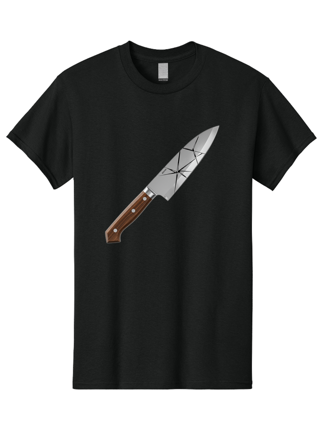 Chef-Knife-1 Men'S Graphic Tee, 100% Cotton, Comfortable Casual Summer Wear, Machine Washable, Sharp Knife, Kitchen Knife, Chef'S Knife, Stainless Steel, Wooden Handle, Silver Rivets, Geometric Pattern, Modern Design, Cutting Tool, Bac834