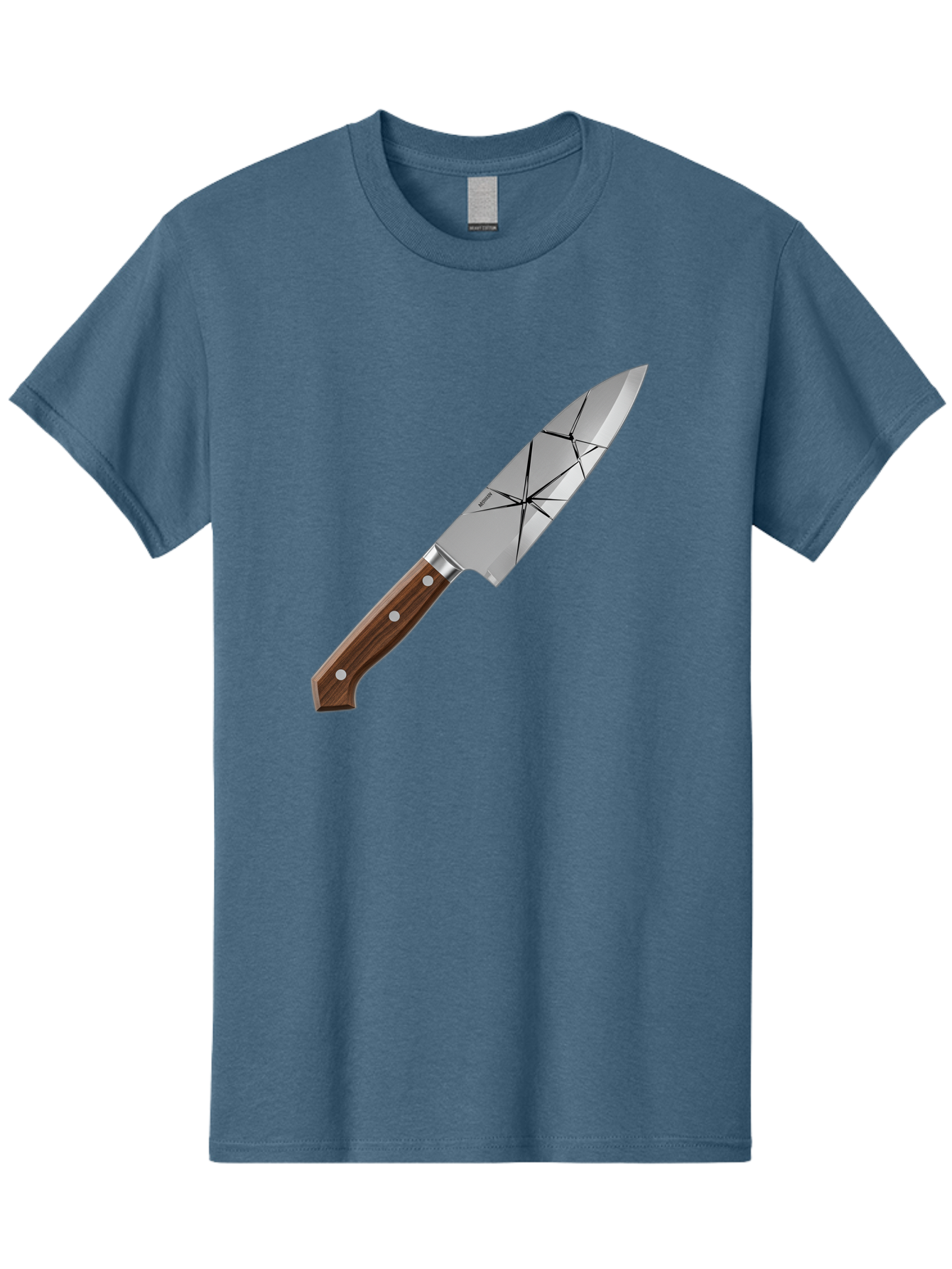 Chef-Knife-1 Men'S Graphic Tee, 100% Cotton, Comfortable Casual Summer Wear, Machine Washable, Sharp Knife, Kitchen Knife, Chef'S Knife, Stainless Steel, Wooden Handle, Silver Rivets, Geometric Pattern, Modern Design, Cutting Tool, Bac834