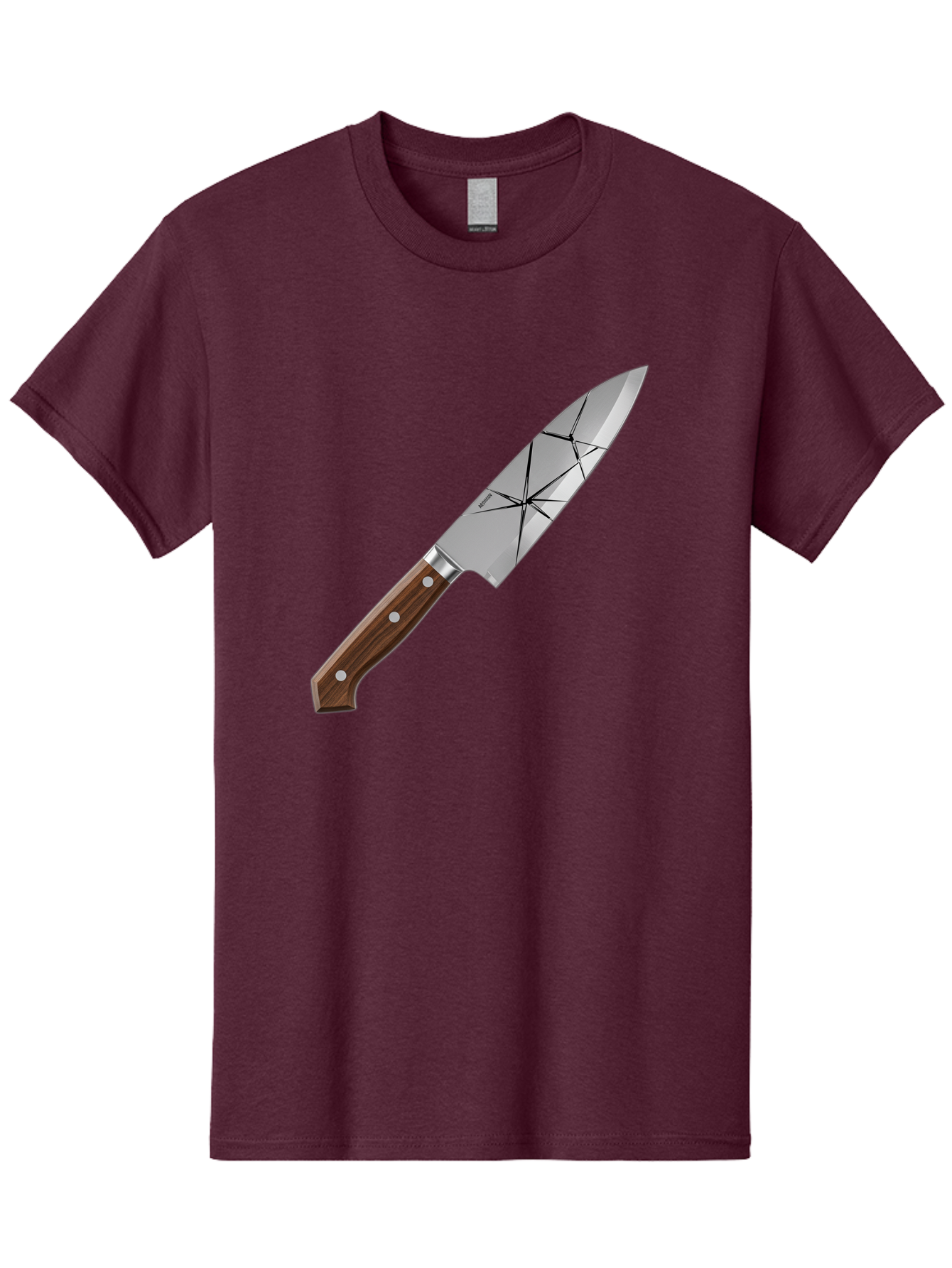 Chef-Knife-1 Men'S Graphic Tee, 100% Cotton, Comfortable Casual Summer Wear, Machine Washable, Sharp Knife, Kitchen Knife, Chef'S Knife, Stainless Steel, Wooden Handle, Silver Rivets, Geometric Pattern, Modern Design, Cutting Tool, Bac834