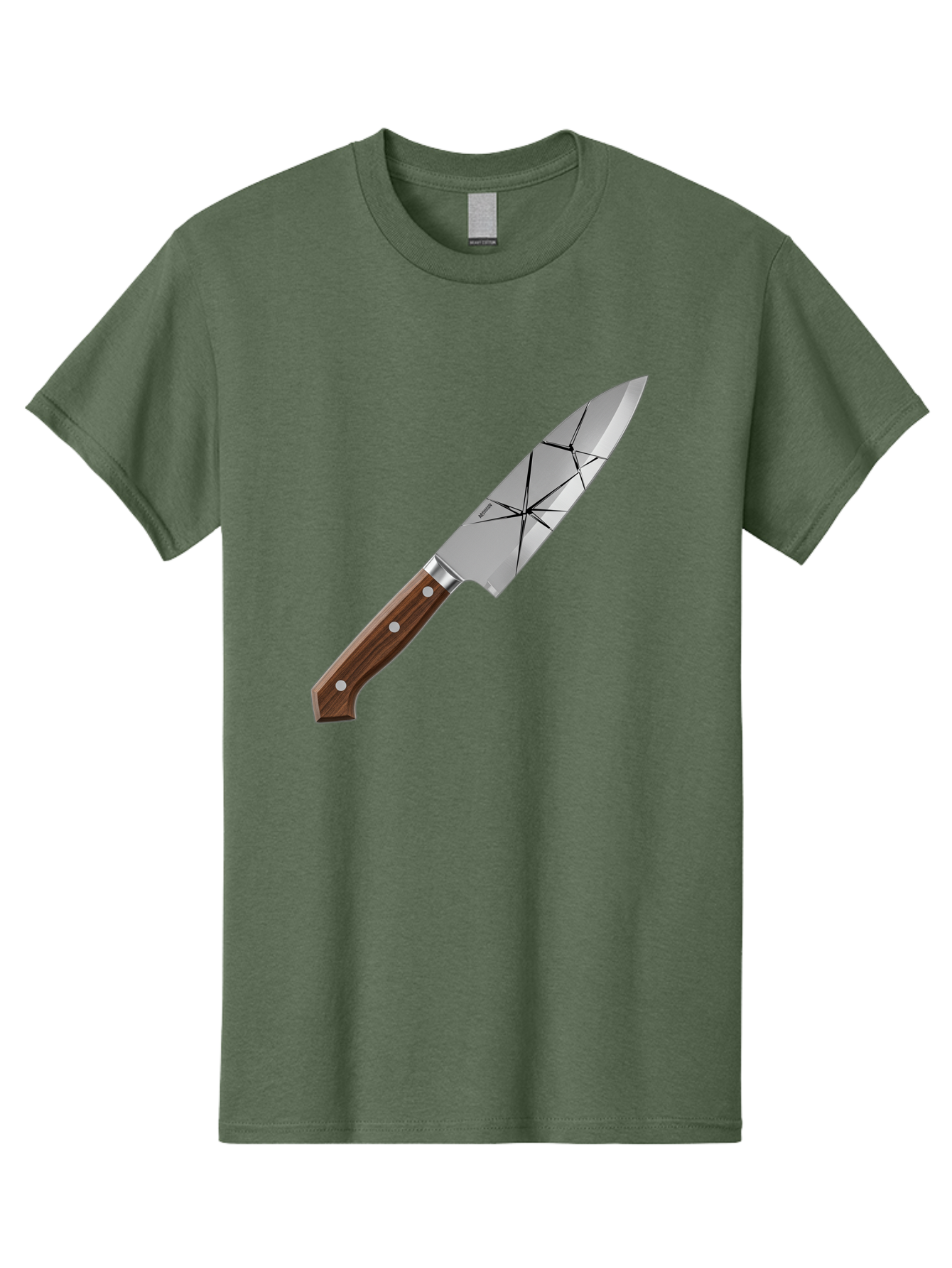 Chef-Knife-1 Men'S Graphic Tee, 100% Cotton, Comfortable Casual Summer Wear, Machine Washable, Sharp Knife, Kitchen Knife, Chef'S Knife, Stainless Steel, Wooden Handle, Silver Rivets, Geometric Pattern, Modern Design, Cutting Tool, Bac834