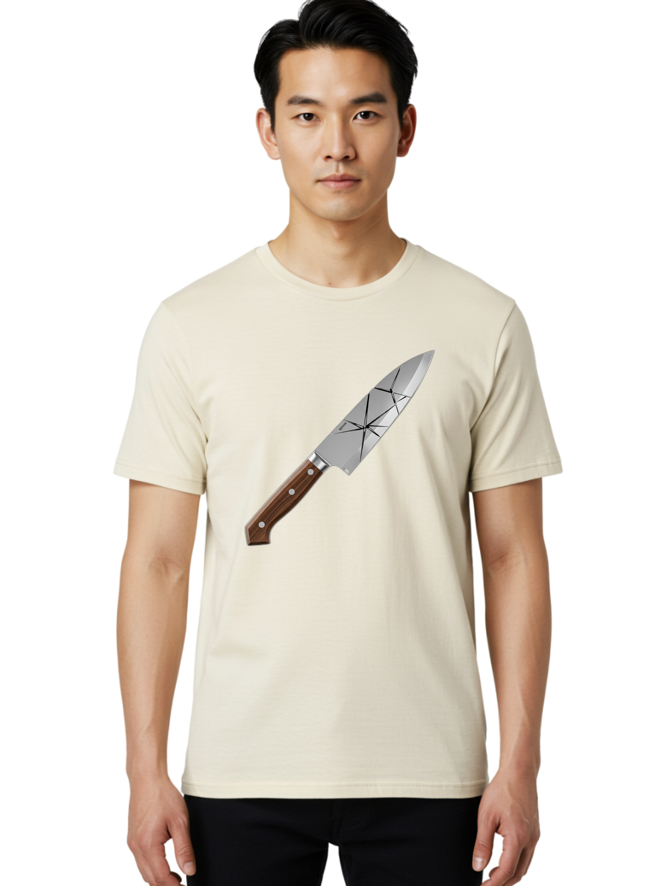 Chef-Knife-1 Men'S Graphic Tee, 100% Cotton, Comfortable Casual Summer Wear, Machine Washable, Sharp Knife, Kitchen Knife, Chef'S Knife, Stainless Steel, Wooden Handle, Silver Rivets, Geometric Pattern, Modern Design, Cutting Tool, Bac834
