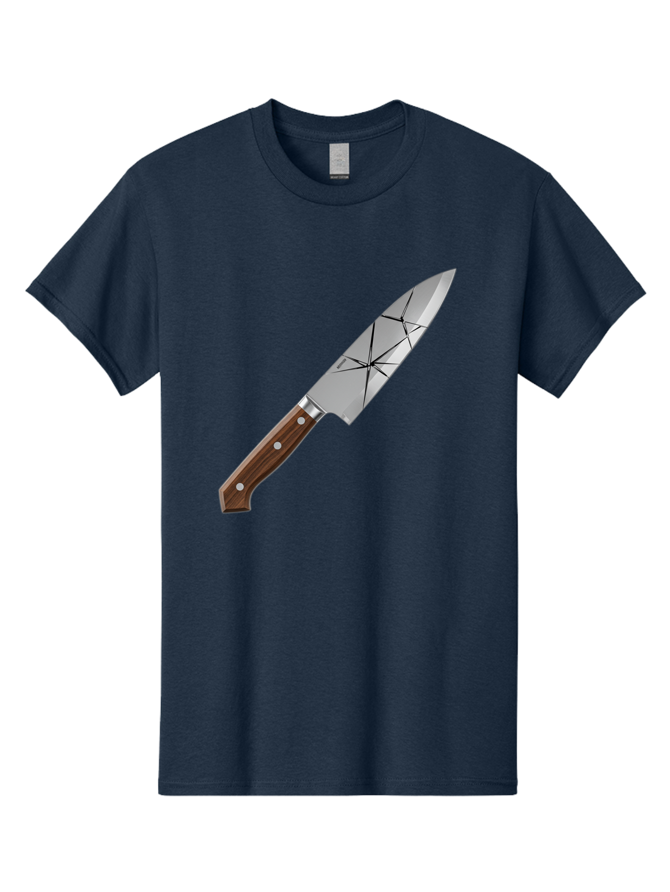 Chef-Knife-1 Men'S Graphic Tee, 100% Cotton, Comfortable Casual Summer Wear, Machine Washable, Sharp Knife, Kitchen Knife, Chef'S Knife, Stainless Steel, Wooden Handle, Silver Rivets, Geometric Pattern, Modern Design, Cutting Tool, Bac834