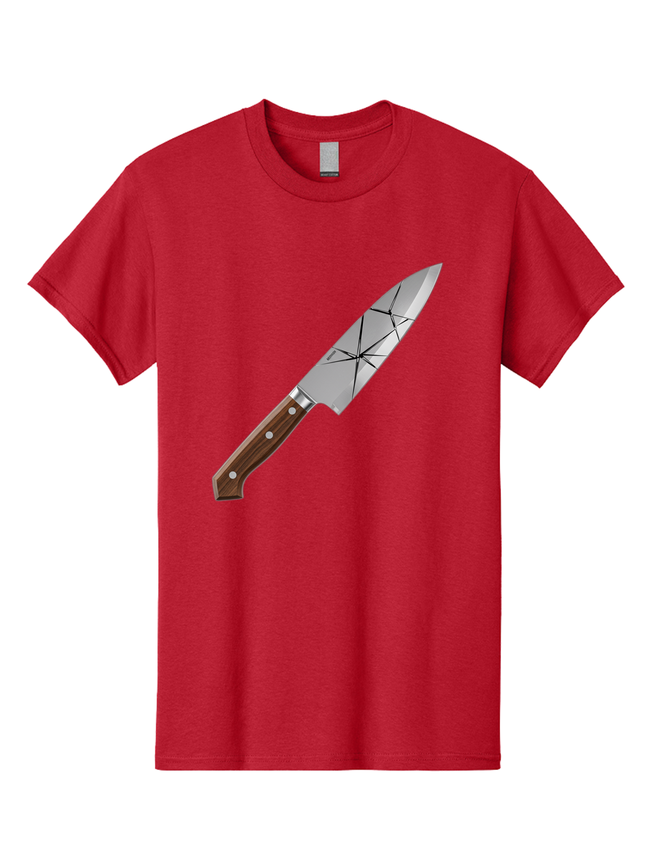 Chef-Knife-1 Men'S Graphic Tee, 100% Cotton, Comfortable Casual Summer Wear, Machine Washable, Sharp Knife, Kitchen Knife, Chef'S Knife, Stainless Steel, Wooden Handle, Silver Rivets, Geometric Pattern, Modern Design, Cutting Tool, Bac834