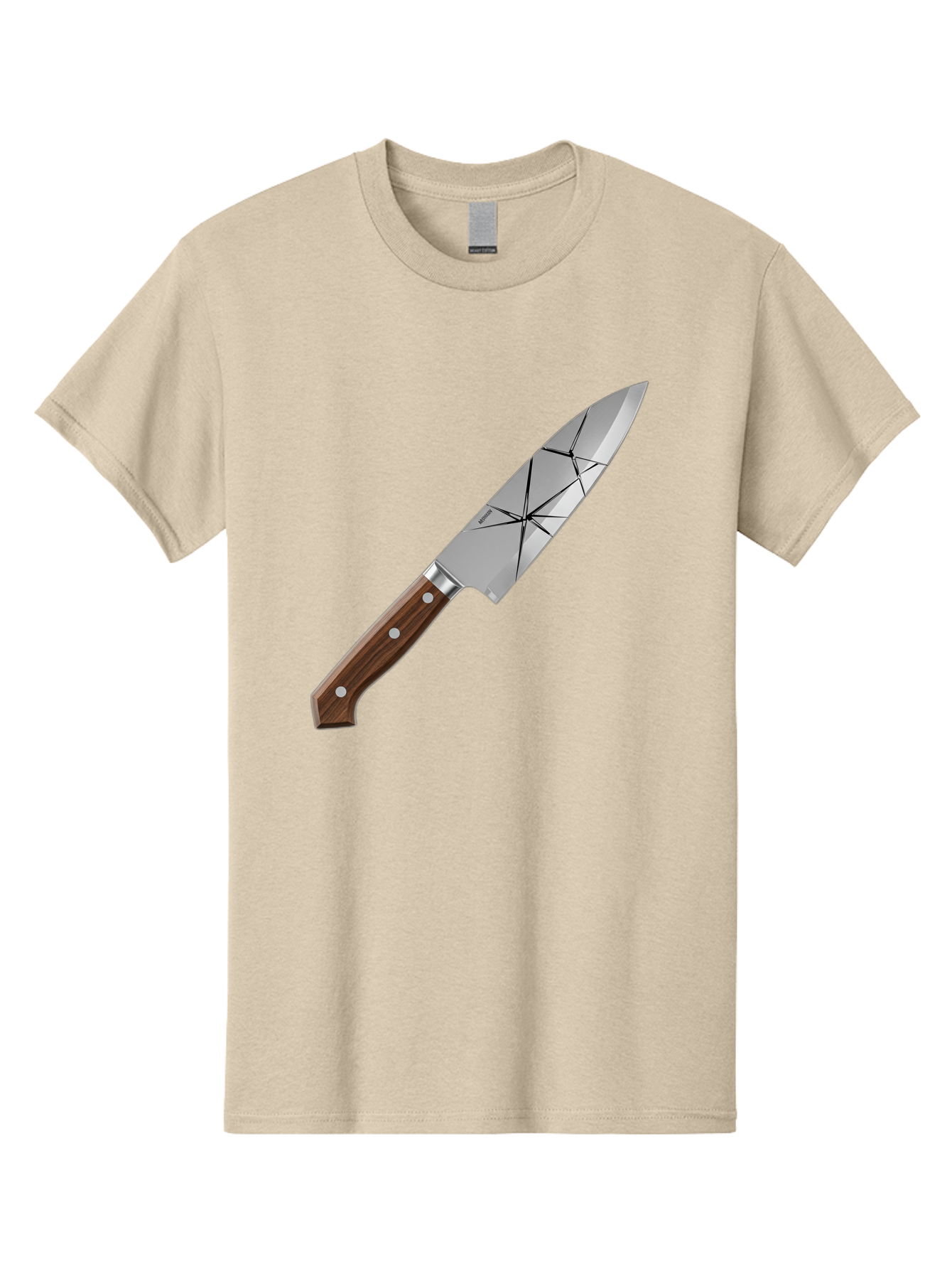 Chef-Knife-1 Men'S Graphic Tee, 100% Cotton, Comfortable Casual Summer Wear, Machine Washable, Sharp Knife, Kitchen Knife, Chef'S Knife, Stainless Steel, Wooden Handle, Silver Rivets, Geometric Pattern, Modern Design, Cutting Tool, Bac834