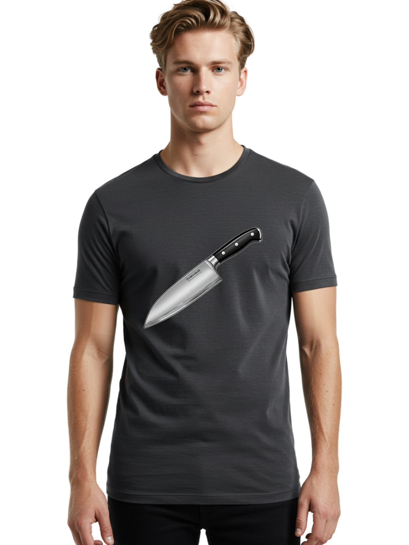 Chef-Knife Men'S Graphic Tee, 100% Cotton, Comfortable Casual Summer Wear, Machine Washable, High-Quality Kitchen Knife, Sharp Blade, Stainless Steel, Chef'S Knife, Cooking Essentials, Kitchen Utensils, Culinary Tools, Precise Cutting, Bac835