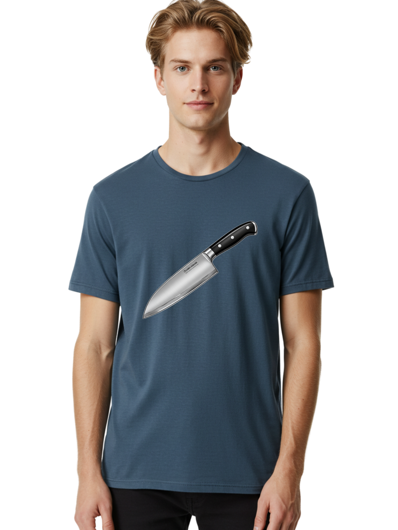 Chef-Knife Men'S Graphic Tee, 100% Cotton, Comfortable Casual Summer Wear, Machine Washable, High-Quality Kitchen Knife, Sharp Blade, Stainless Steel, Chef'S Knife, Cooking Essentials, Kitchen Utensils, Culinary Tools, Precise Cutting, Bac835