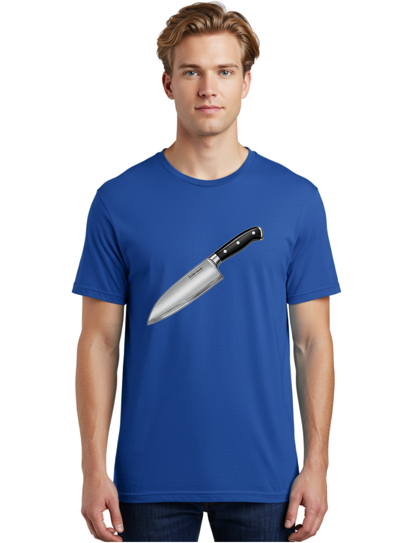 Chef-Knife Men'S Graphic Tee, 100% Cotton, Comfortable Casual Summer Wear, Machine Washable, High-Quality Kitchen Knife, Sharp Blade, Stainless Steel, Chef'S Knife, Cooking Essentials, Kitchen Utensils, Culinary Tools, Precise Cutting, Bac835