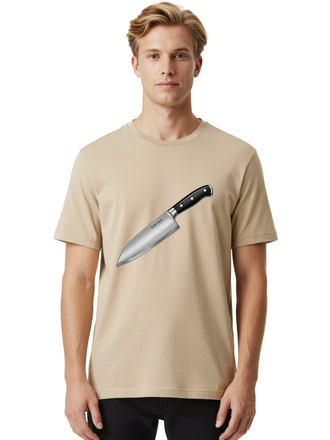 Chef-Knife Men'S Graphic Tee, 100% Cotton, Comfortable Casual Summer Wear, Machine Washable, High-Quality Kitchen Knife, Sharp Blade, Stainless Steel, Chef'S Knife, Cooking Essentials, Kitchen Utensils, Culinary Tools, Precise Cutting, Bac835