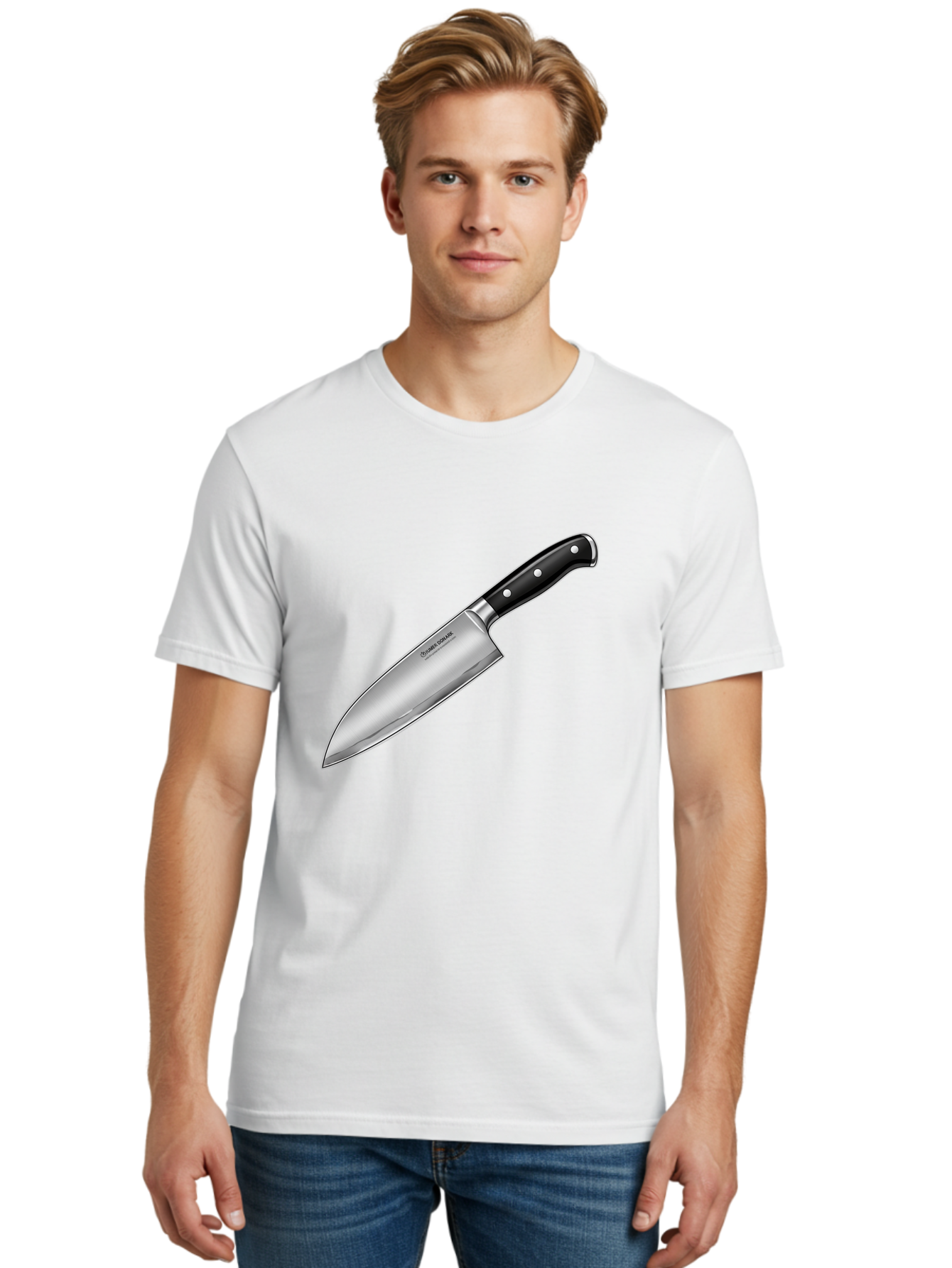 Chef-Knife Men'S Graphic Tee, 100% Cotton, Comfortable Casual Summer Wear, Machine Washable, High-Quality Kitchen Knife, Sharp Blade, Stainless Steel, Chef'S Knife, Cooking Essentials, Kitchen Utensils, Culinary Tools, Precise Cutting, Bac835