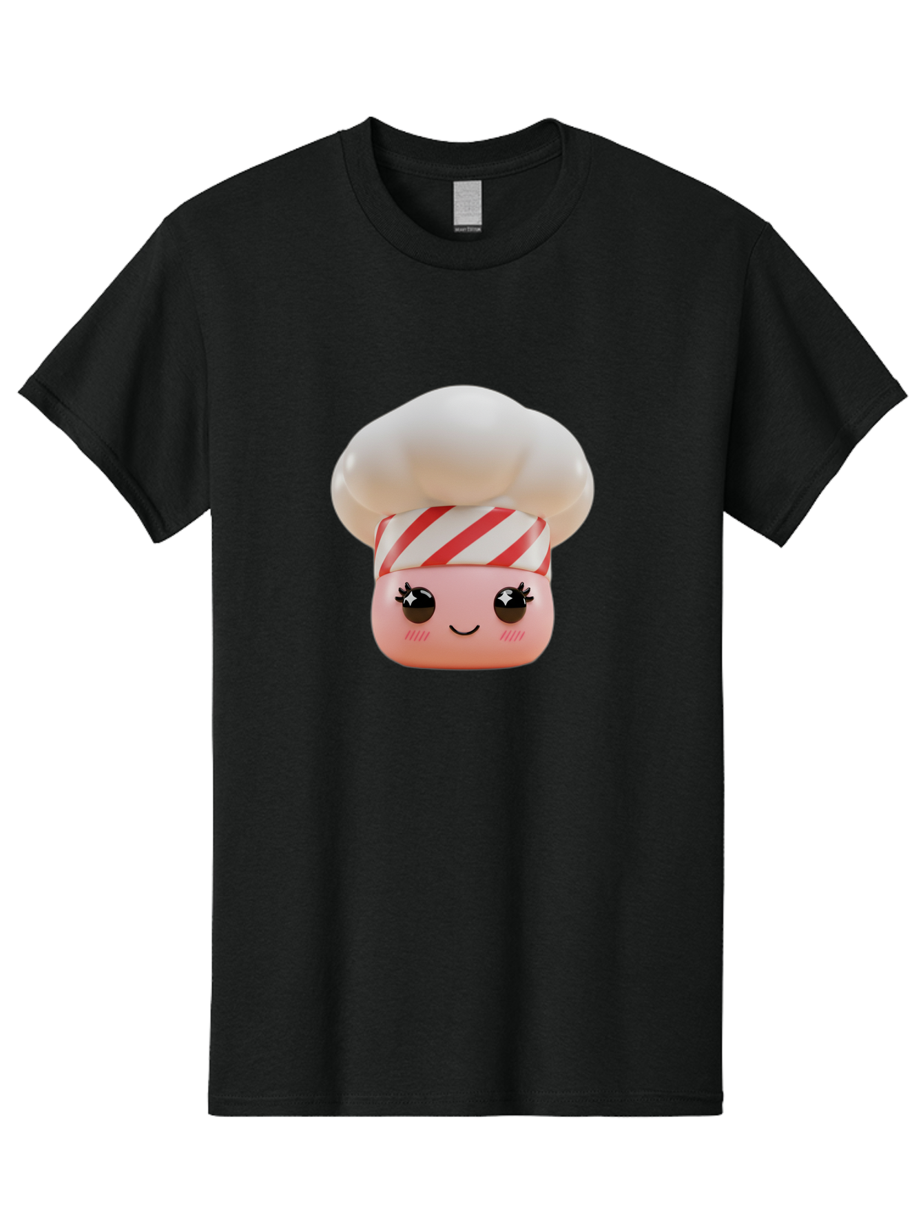 Chef-Marshmallow Men'S Graphic Tee, 100% Cotton, Comfortable Casual Summer Wear, Machine Washable, Candy Character, Chef Illustration, Pastel Pink Face, Red And White Striped Hat, Whimsical Design, Playful, Bakery Goods, Sweet Treats, Kawaii Bac836