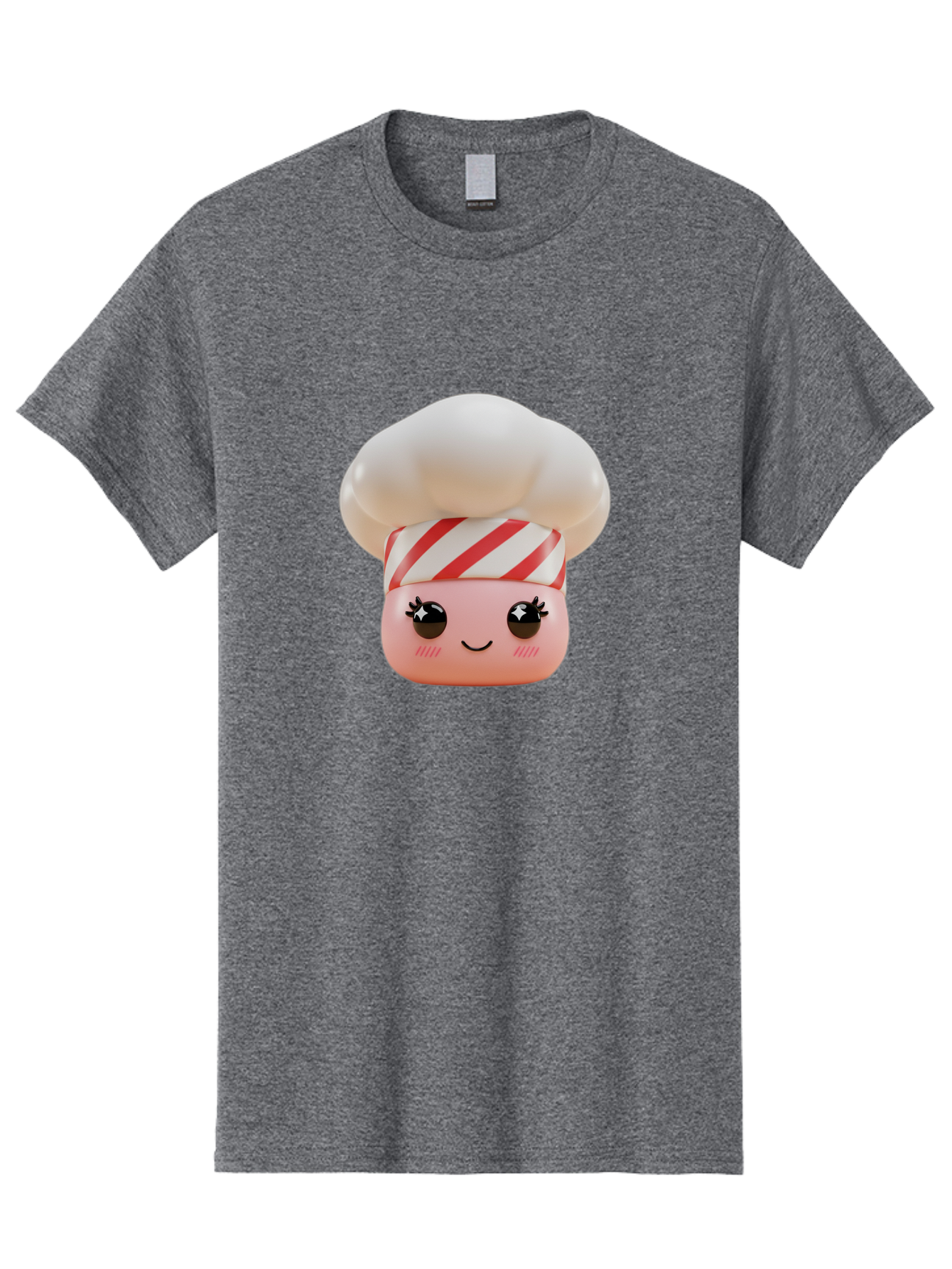 Chef-Marshmallow Men'S Graphic Tee, 100% Cotton, Comfortable Casual Summer Wear, Machine Washable, Candy Character, Chef Illustration, Pastel Pink Face, Red And White Striped Hat, Whimsical Design, Playful, Bakery Goods, Sweet Treats, Kawaii Bac836