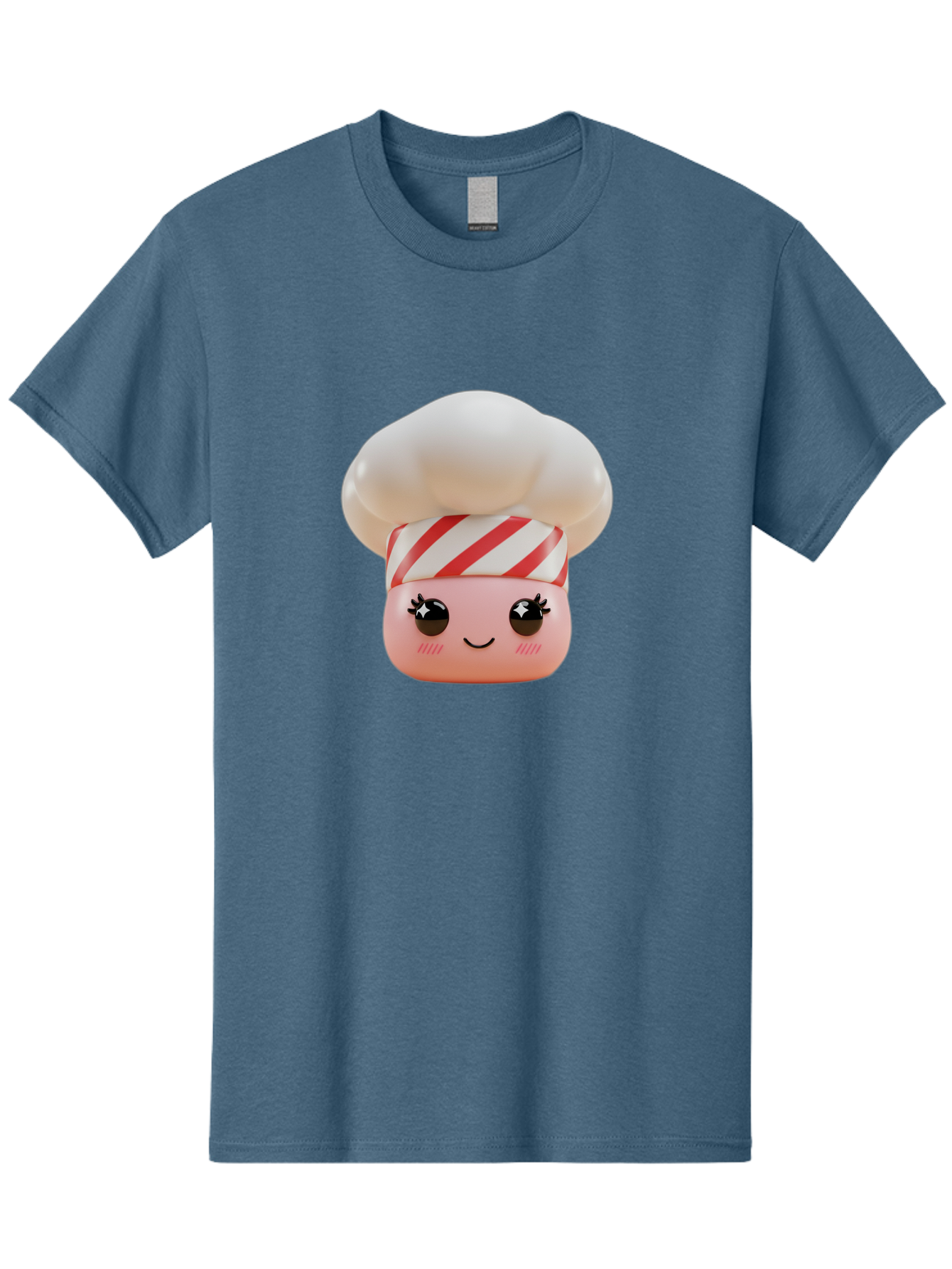 Chef-Marshmallow Men'S Graphic Tee, 100% Cotton, Comfortable Casual Summer Wear, Machine Washable, Candy Character, Chef Illustration, Pastel Pink Face, Red And White Striped Hat, Whimsical Design, Playful, Bakery Goods, Sweet Treats, Kawaii Bac836