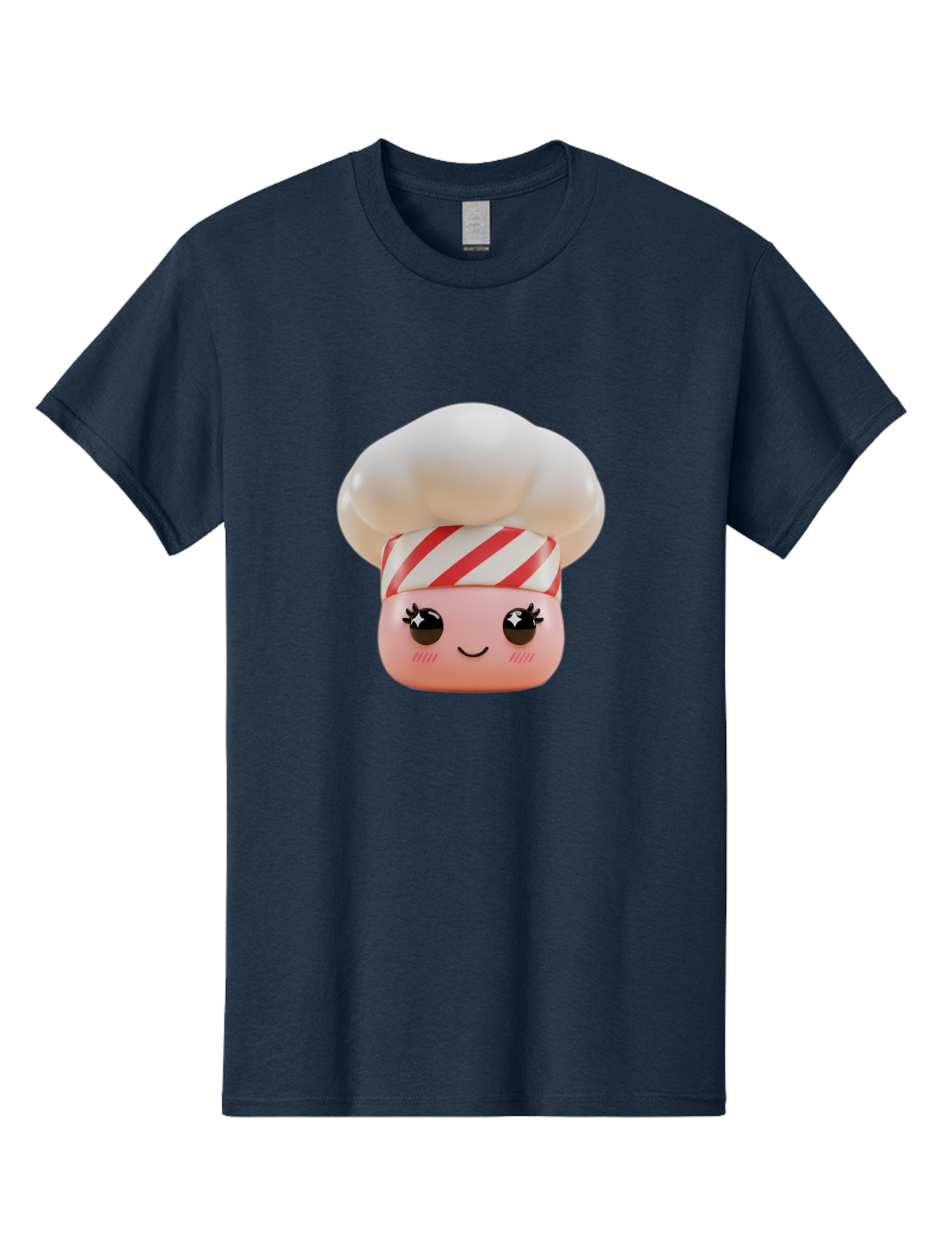 Chef-Marshmallow Men'S Graphic Tee, 100% Cotton, Comfortable Casual Summer Wear, Machine Washable, Candy Character, Chef Illustration, Pastel Pink Face, Red And White Striped Hat, Whimsical Design, Playful, Bakery Goods, Sweet Treats, Kawaii Bac836