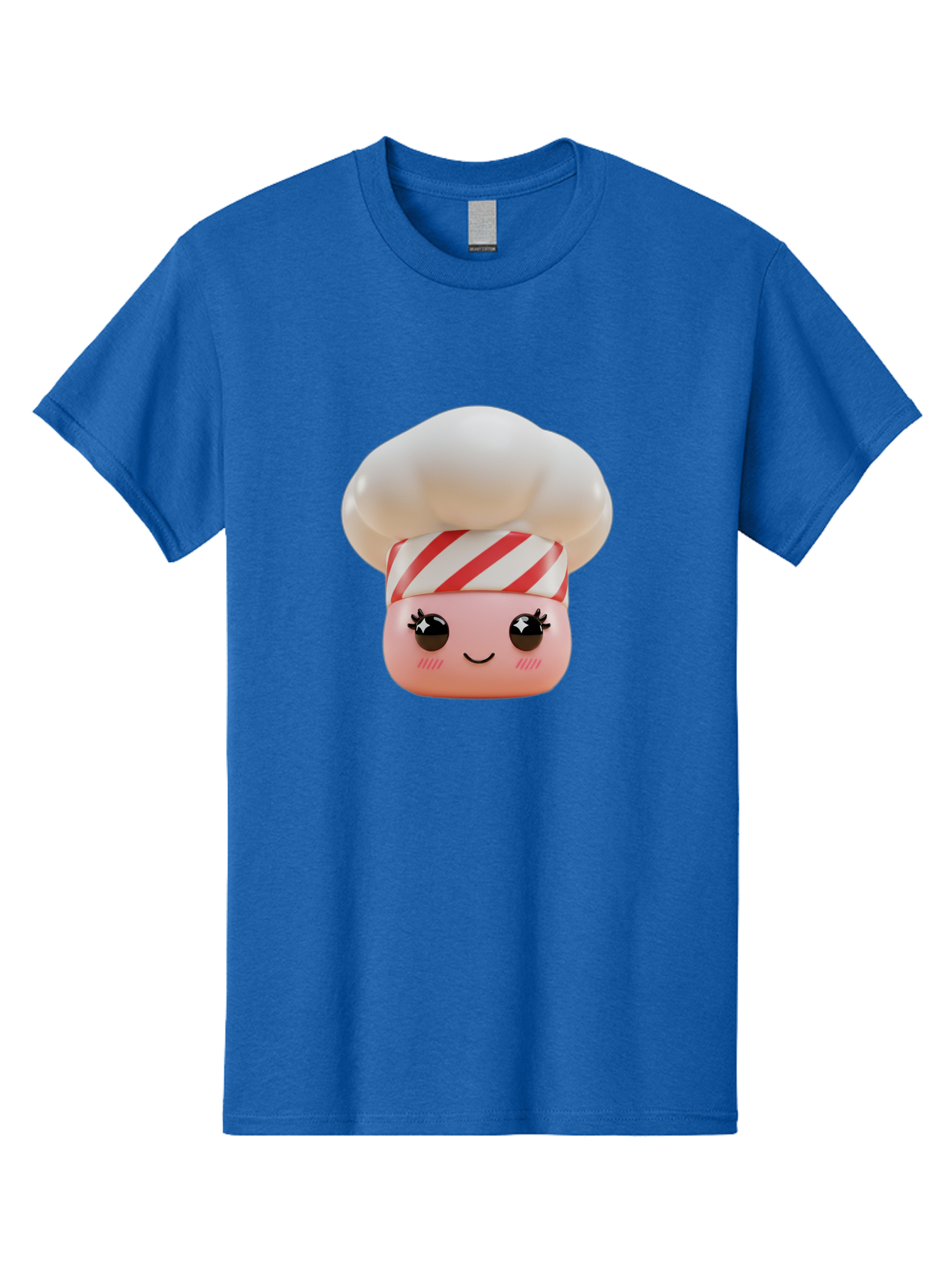 Chef-Marshmallow Men'S Graphic Tee, 100% Cotton, Comfortable Casual Summer Wear, Machine Washable, Candy Character, Chef Illustration, Pastel Pink Face, Red And White Striped Hat, Whimsical Design, Playful, Bakery Goods, Sweet Treats, Kawaii Bac836