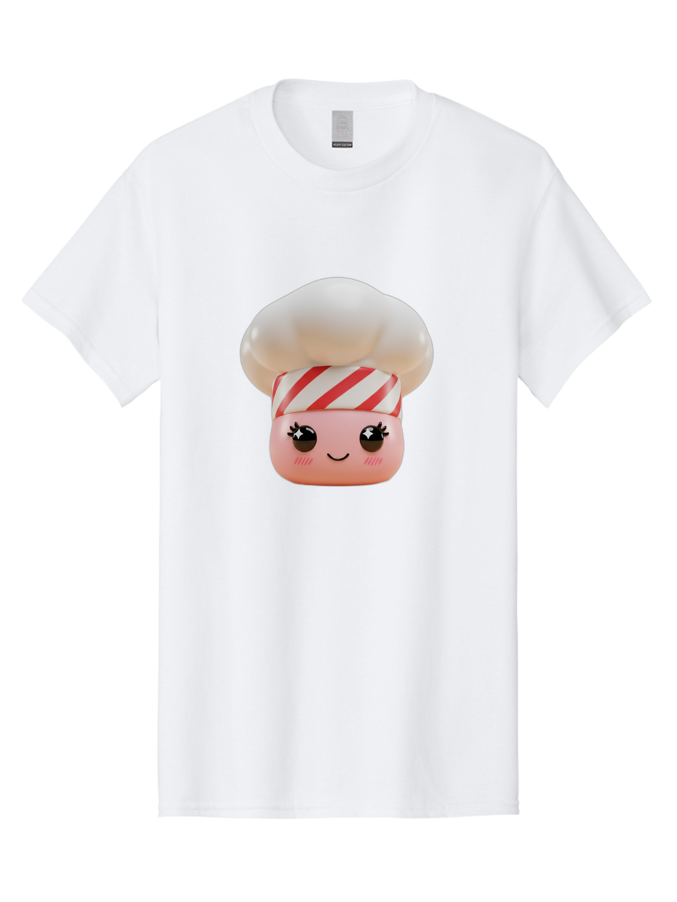 Chef-Marshmallow Men'S Graphic Tee, 100% Cotton, Comfortable Casual Summer Wear, Machine Washable, Candy Character, Chef Illustration, Pastel Pink Face, Red And White Striped Hat, Whimsical Design, Playful, Bakery Goods, Sweet Treats, Kawaii Bac836