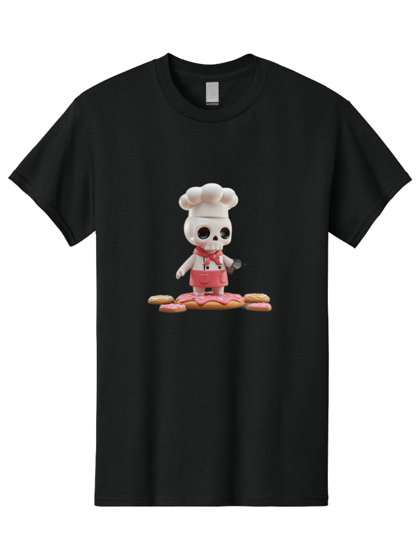 Chef-Skeleton Men'S Graphic Tee, 100% Cotton, Comfortable Casual Summer Wear, Machine Washable, Skull Chef Figurine, Chef Hat, Red Apron, Kitchen Utensils, Donut Decorations, Sweet Treats, Culinary Art, Figurine Art, Whimsical Design, Bac837