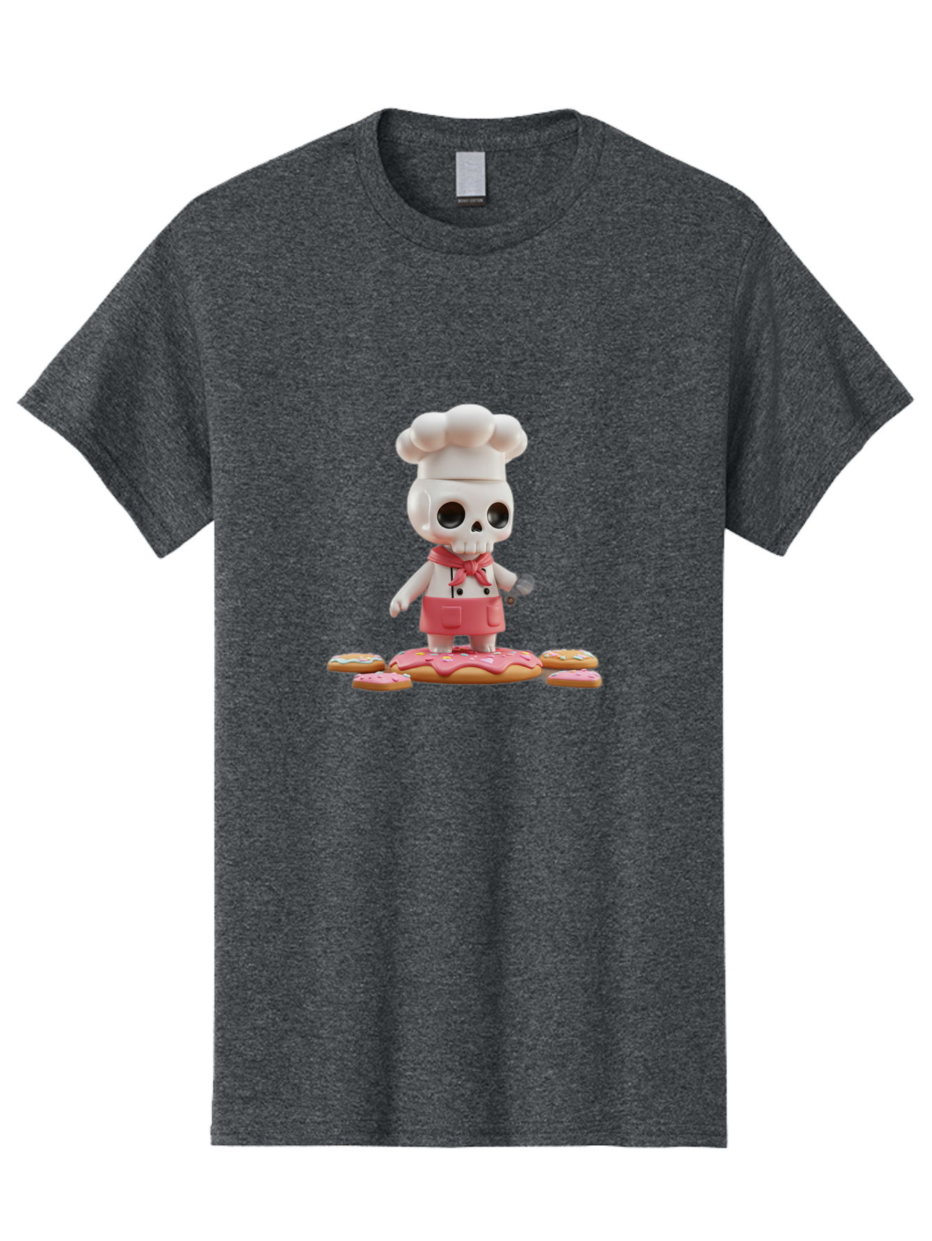 Chef-Skeleton Men'S Graphic Tee, 100% Cotton, Comfortable Casual Summer Wear, Machine Washable, Skull Chef Figurine, Chef Hat, Red Apron, Kitchen Utensils, Donut Decorations, Sweet Treats, Culinary Art, Figurine Art, Whimsical Design, Bac837