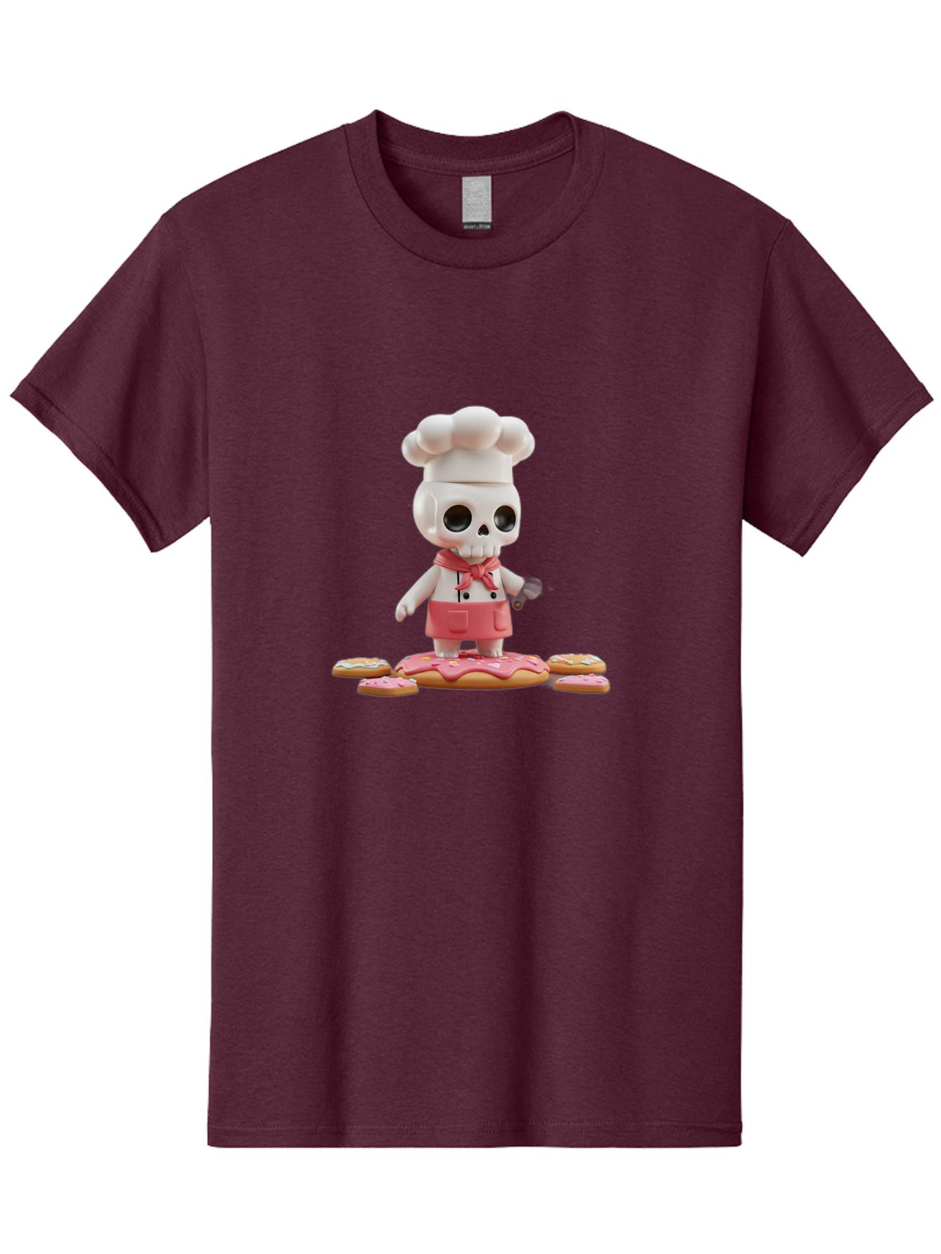 Chef-Skeleton Men'S Graphic Tee, 100% Cotton, Comfortable Casual Summer Wear, Machine Washable, Skull Chef Figurine, Chef Hat, Red Apron, Kitchen Utensils, Donut Decorations, Sweet Treats, Culinary Art, Figurine Art, Whimsical Design, Bac837