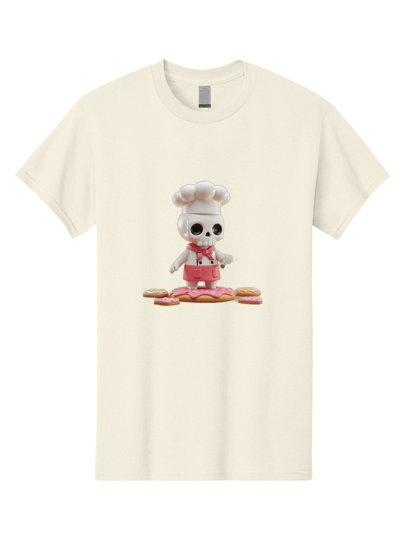 Chef-Skeleton Men'S Graphic Tee, 100% Cotton, Comfortable Casual Summer Wear, Machine Washable, Skull Chef Figurine, Chef Hat, Red Apron, Kitchen Utensils, Donut Decorations, Sweet Treats, Culinary Art, Figurine Art, Whimsical Design, Bac837
