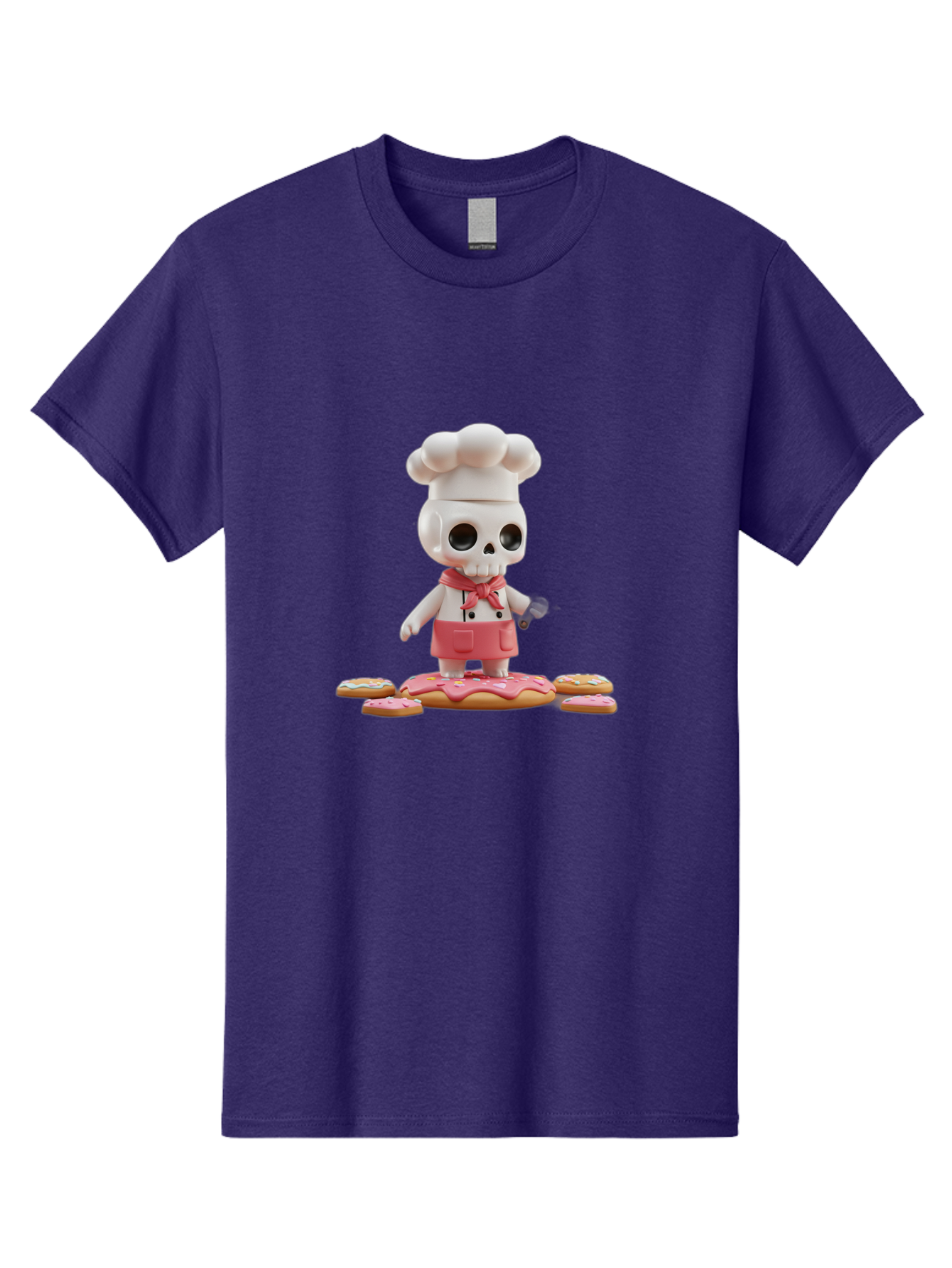 Chef-Skeleton Men'S Graphic Tee, 100% Cotton, Comfortable Casual Summer Wear, Machine Washable, Skull Chef Figurine, Chef Hat, Red Apron, Kitchen Utensils, Donut Decorations, Sweet Treats, Culinary Art, Figurine Art, Whimsical Design, Bac837