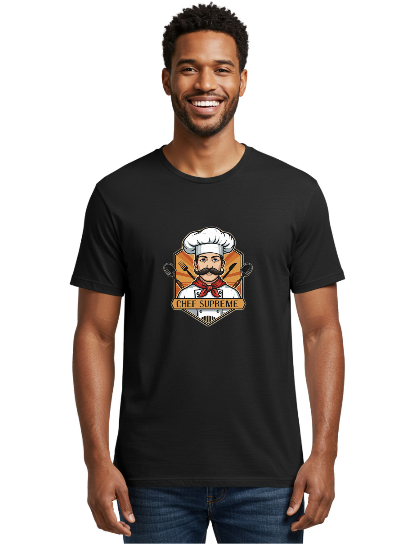 Chef-Supreme Men'S Graphic Tee, 100% Cotton, Comfortable Casual Summer Wear, Machine Washable, Chef Logo, Culinary Expert, Gourmet Cooking, Restaurant Branding, Chef Hat, Mustachioed Chef, Kitchen Utensils, Professional Cooking, Chef Attire Bac838