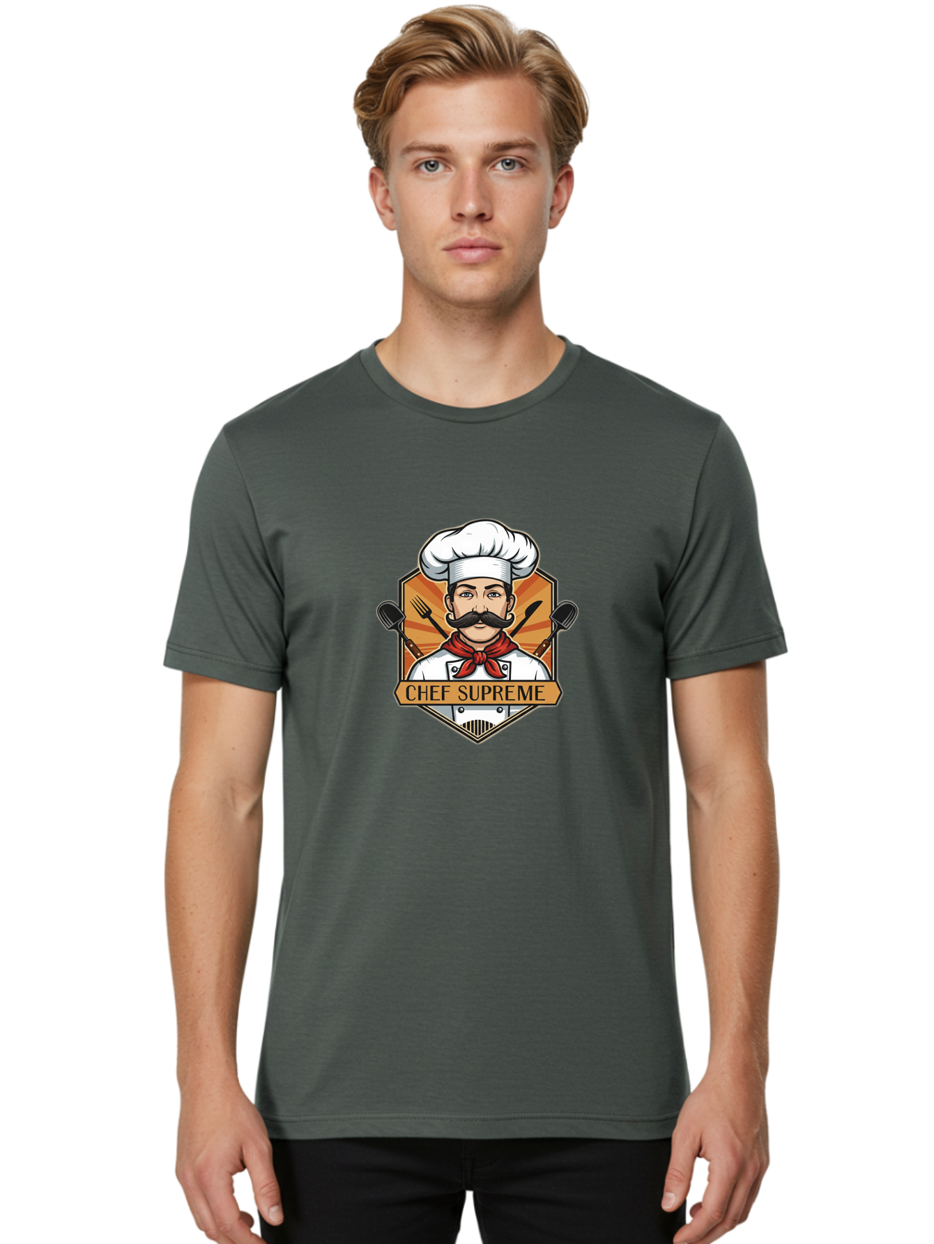 Chef-Supreme Men'S Graphic Tee, 100% Cotton, Comfortable Casual Summer Wear, Machine Washable, Chef Logo, Culinary Expert, Gourmet Cooking, Restaurant Branding, Chef Hat, Mustachioed Chef, Kitchen Utensils, Professional Cooking, Chef Attire Bac838